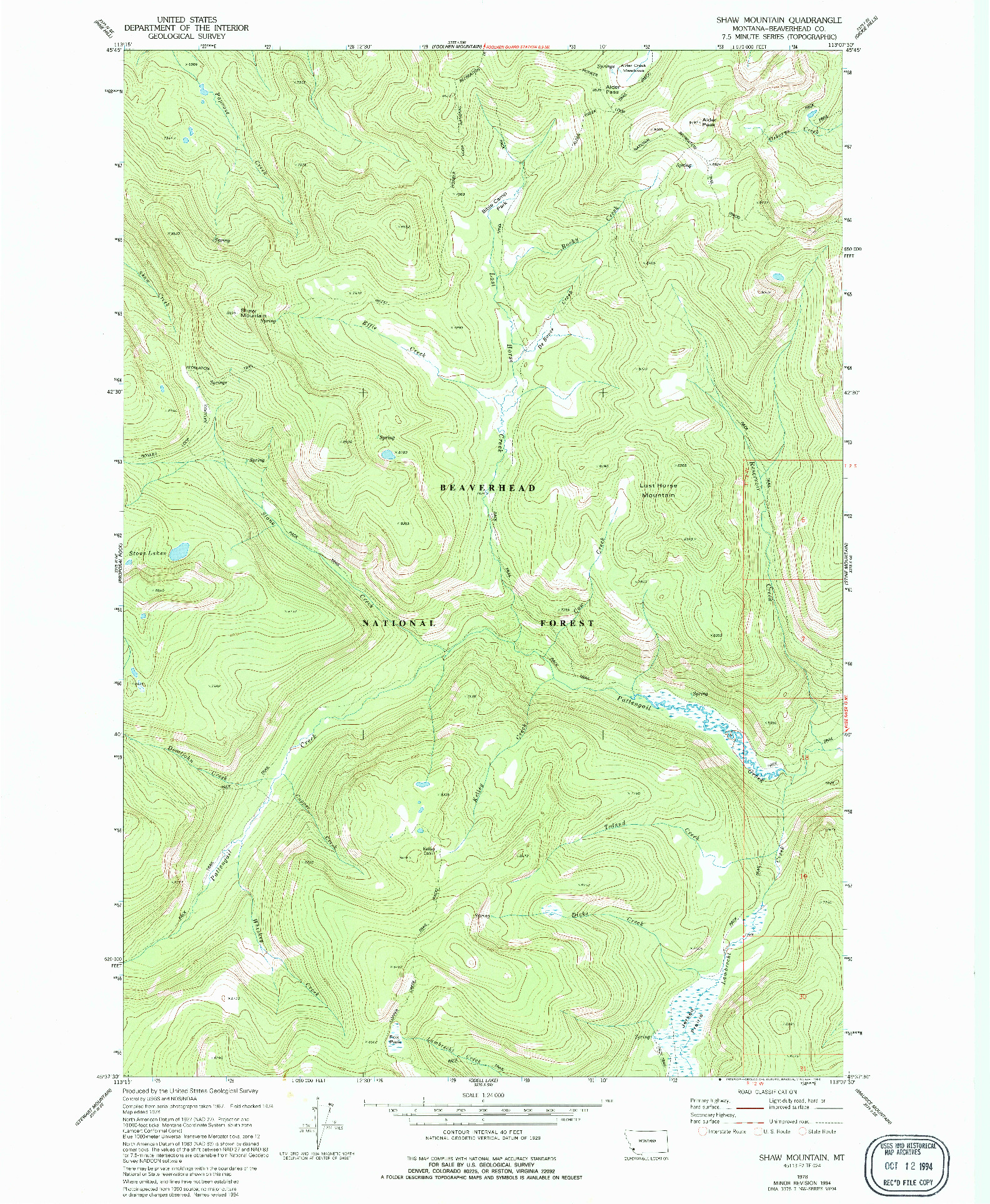 USGS 1:24000-SCALE QUADRANGLE FOR SHAW MOUNTAIN, MT 1978