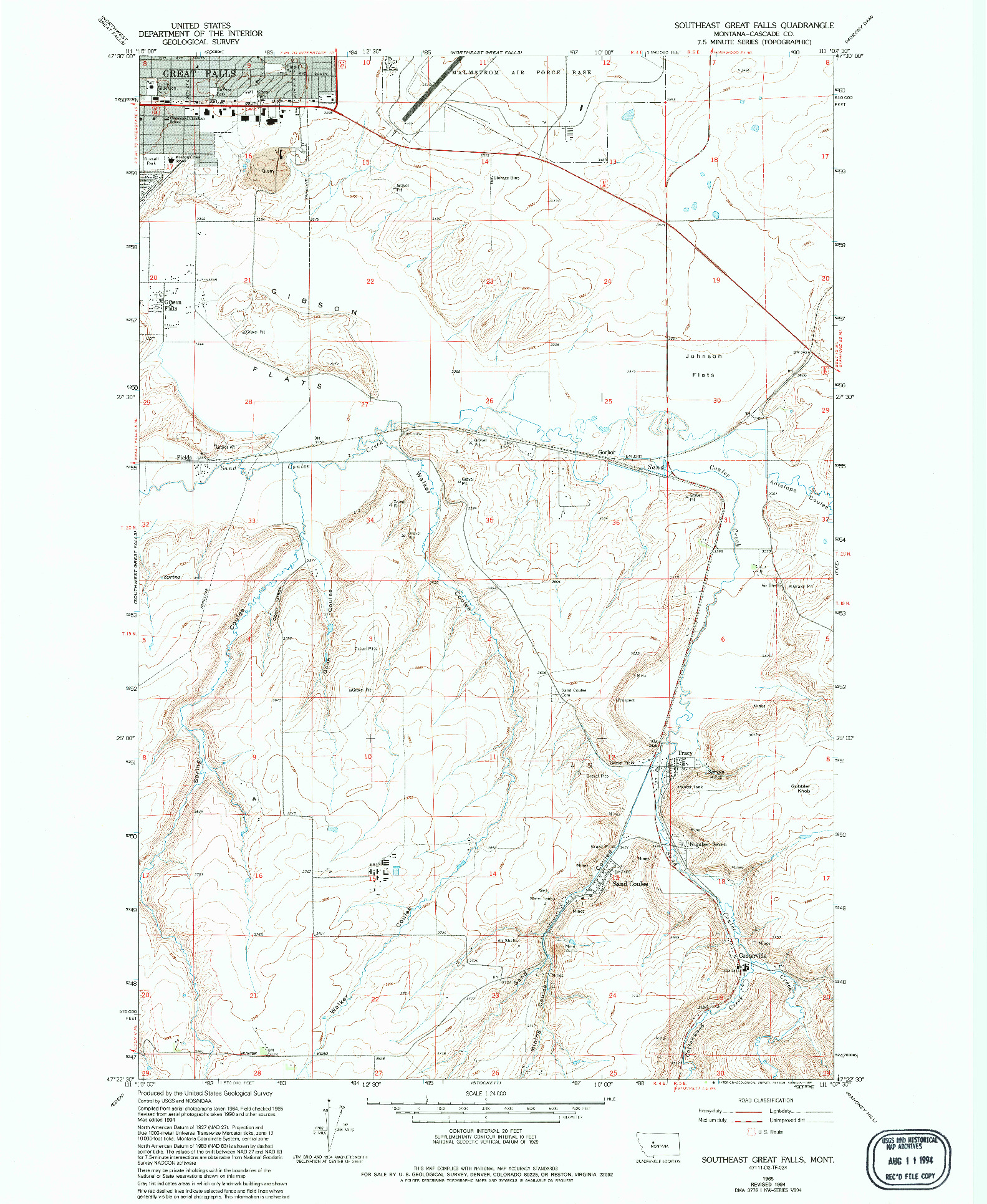 USGS 1:24000-SCALE QUADRANGLE FOR SOUTHEAST GREAT FALLS, MT 1965