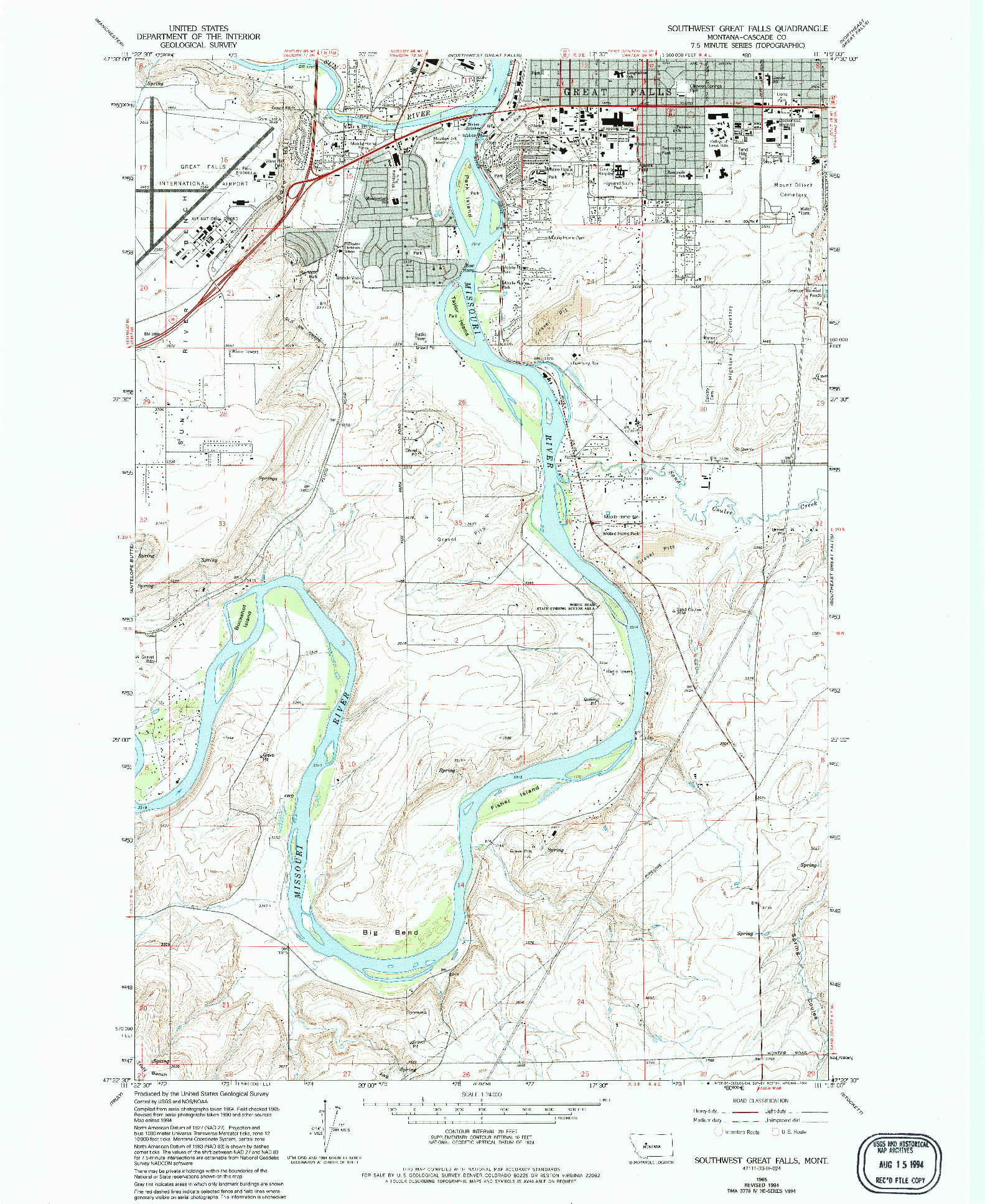 USGS 1:24000-SCALE QUADRANGLE FOR SOUTHWEST GREAT FALLS, MT 1965