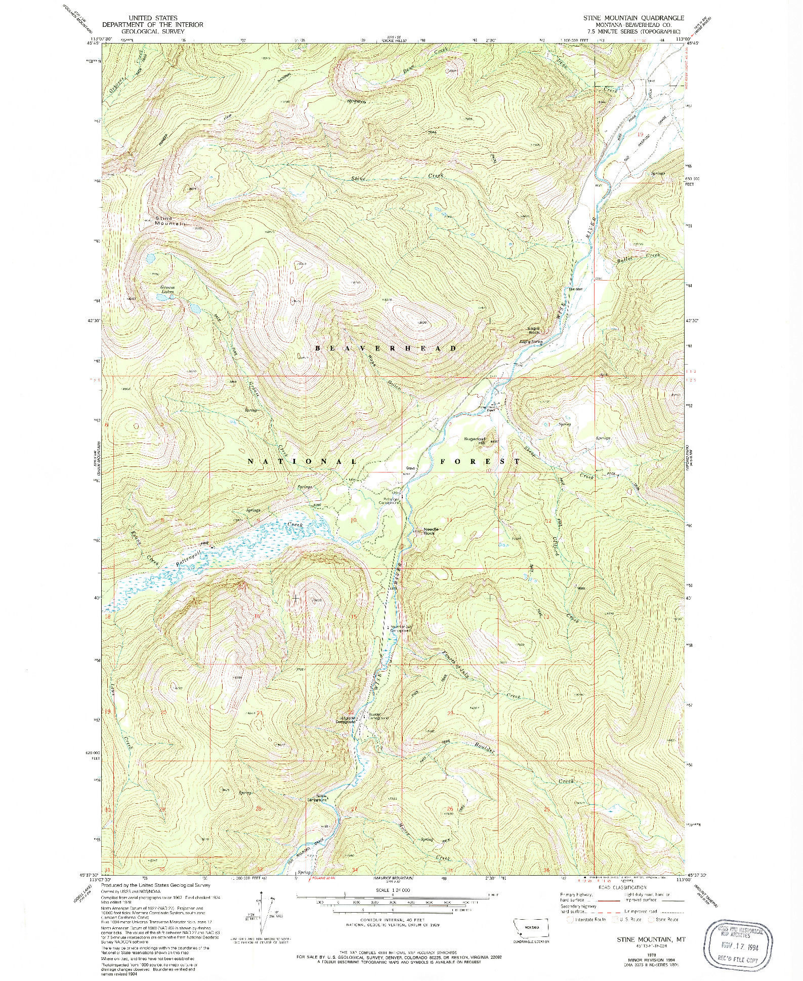 USGS 1:24000-SCALE QUADRANGLE FOR STINE MOUNTAIN, MT 1978