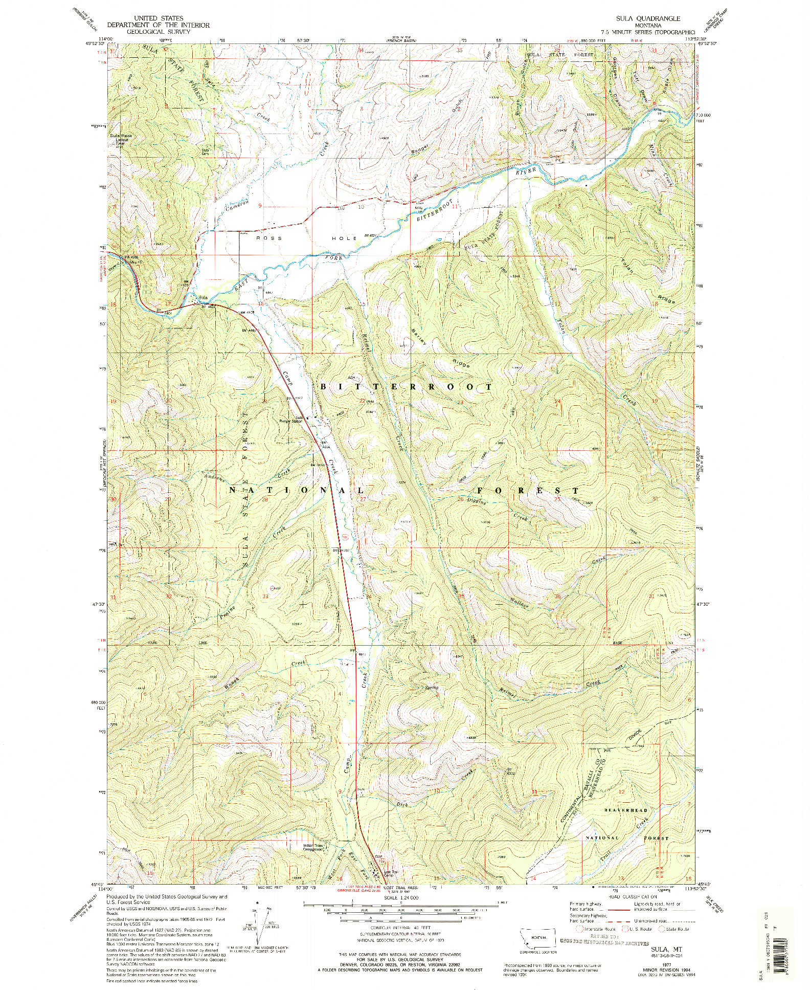 USGS 1:24000-SCALE QUADRANGLE FOR SULA, MT 1977