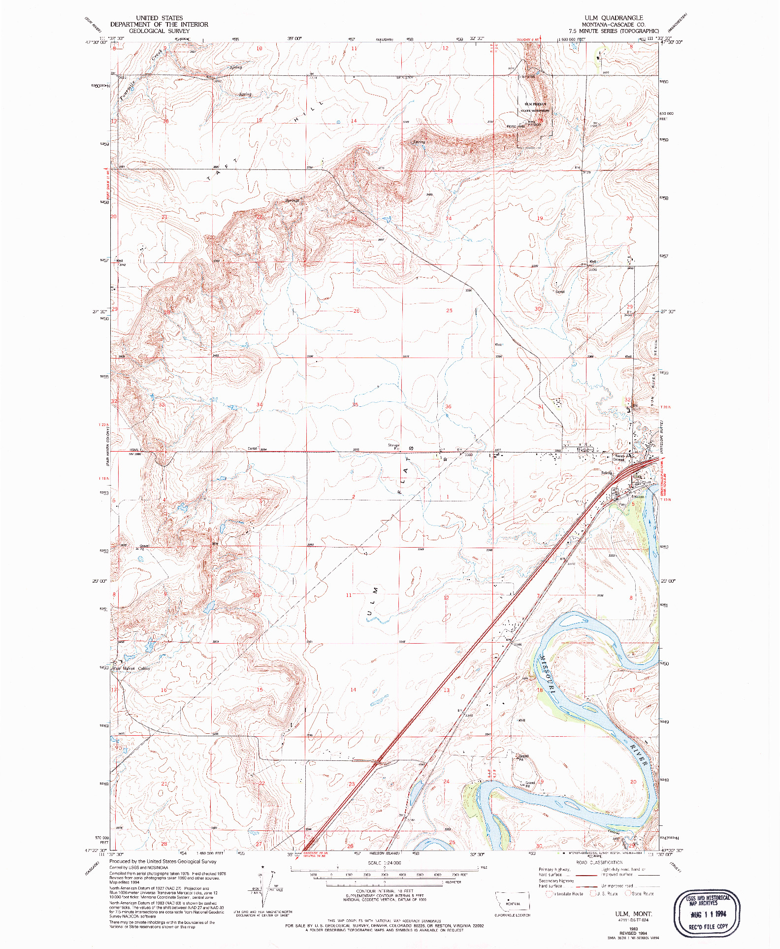 USGS 1:24000-SCALE QUADRANGLE FOR ULM, MT 1983