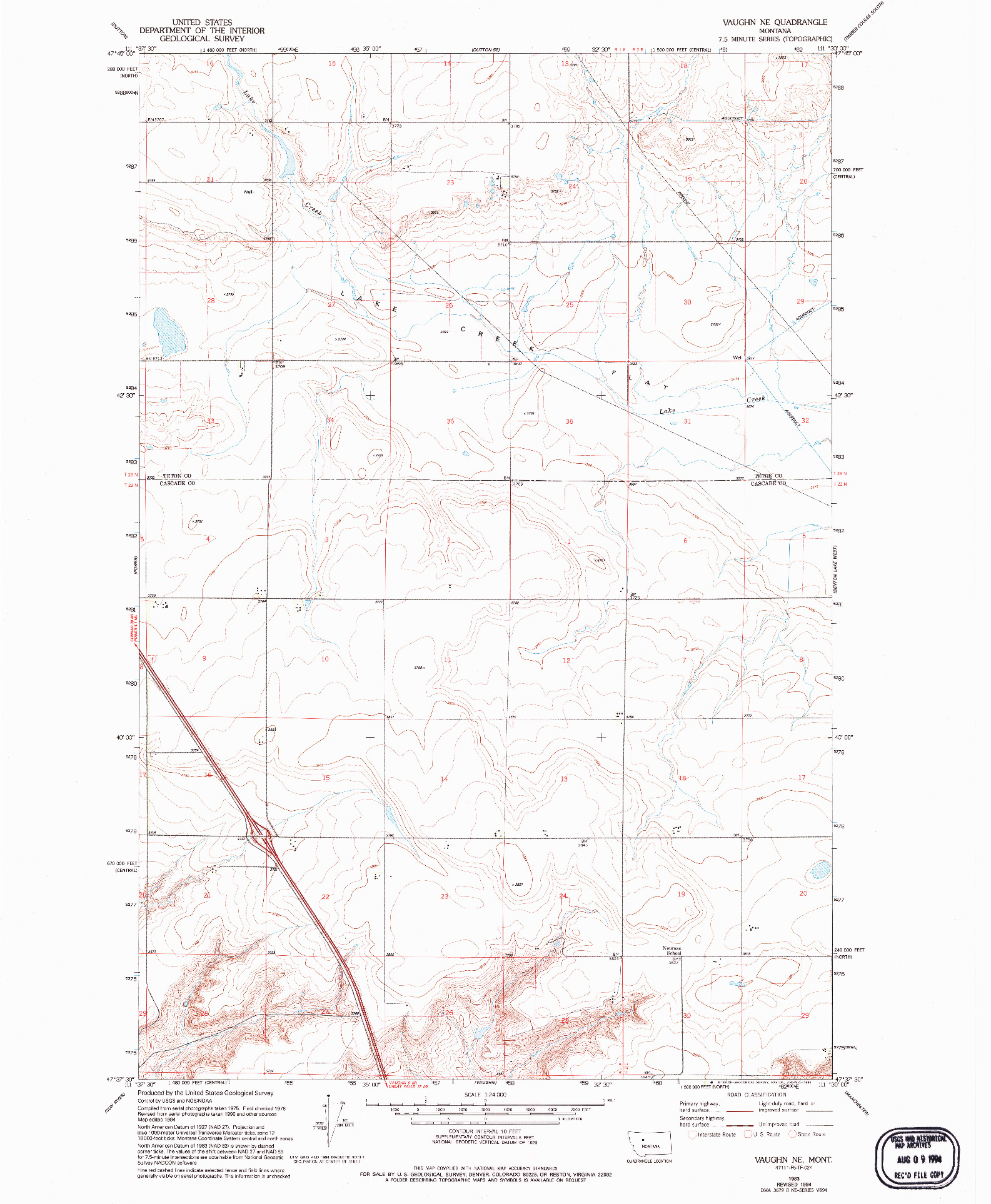 USGS 1:24000-SCALE QUADRANGLE FOR VAUGHN NE, MT 1983