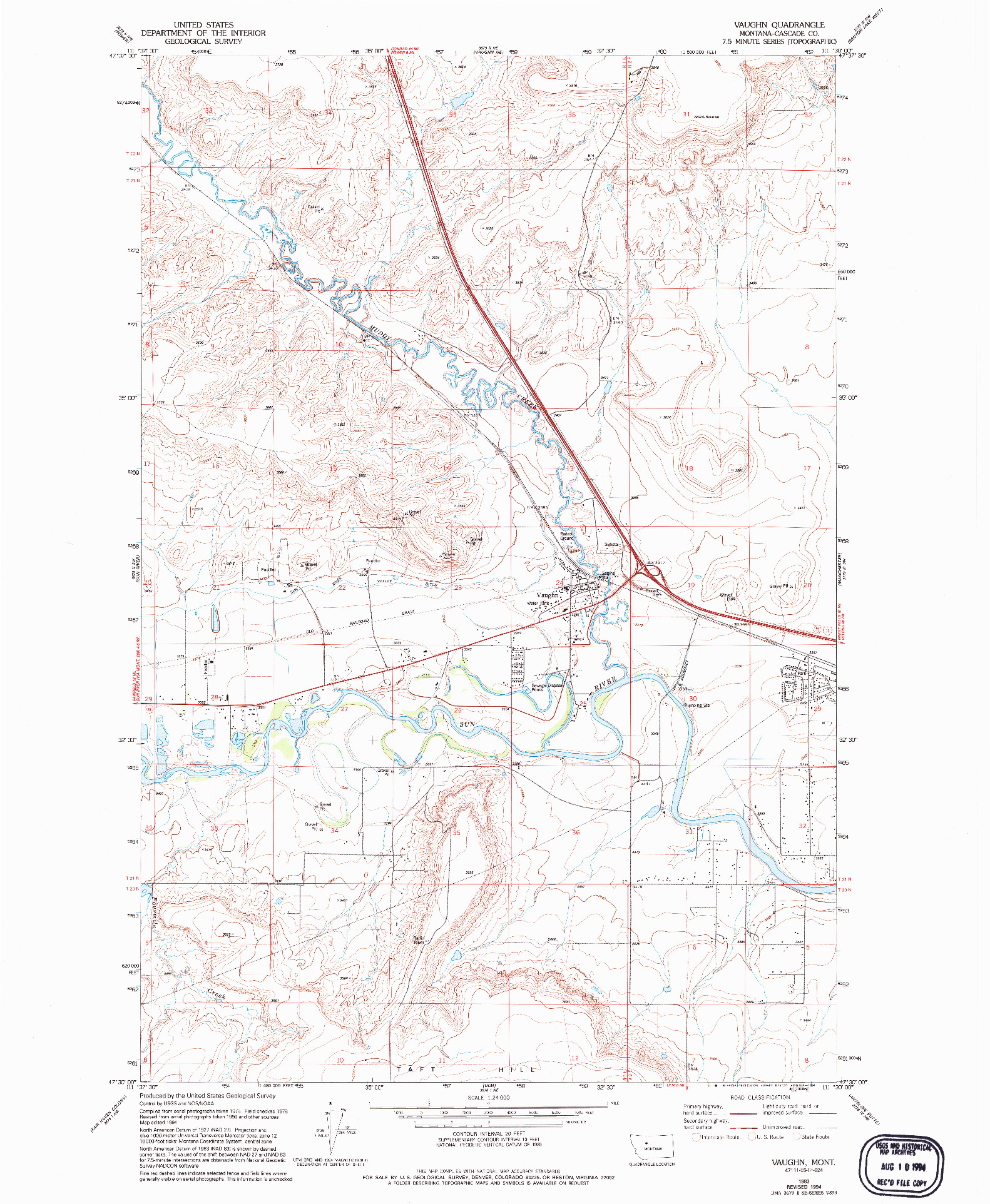 USGS 1:24000-SCALE QUADRANGLE FOR VAUGHN, MT 1983