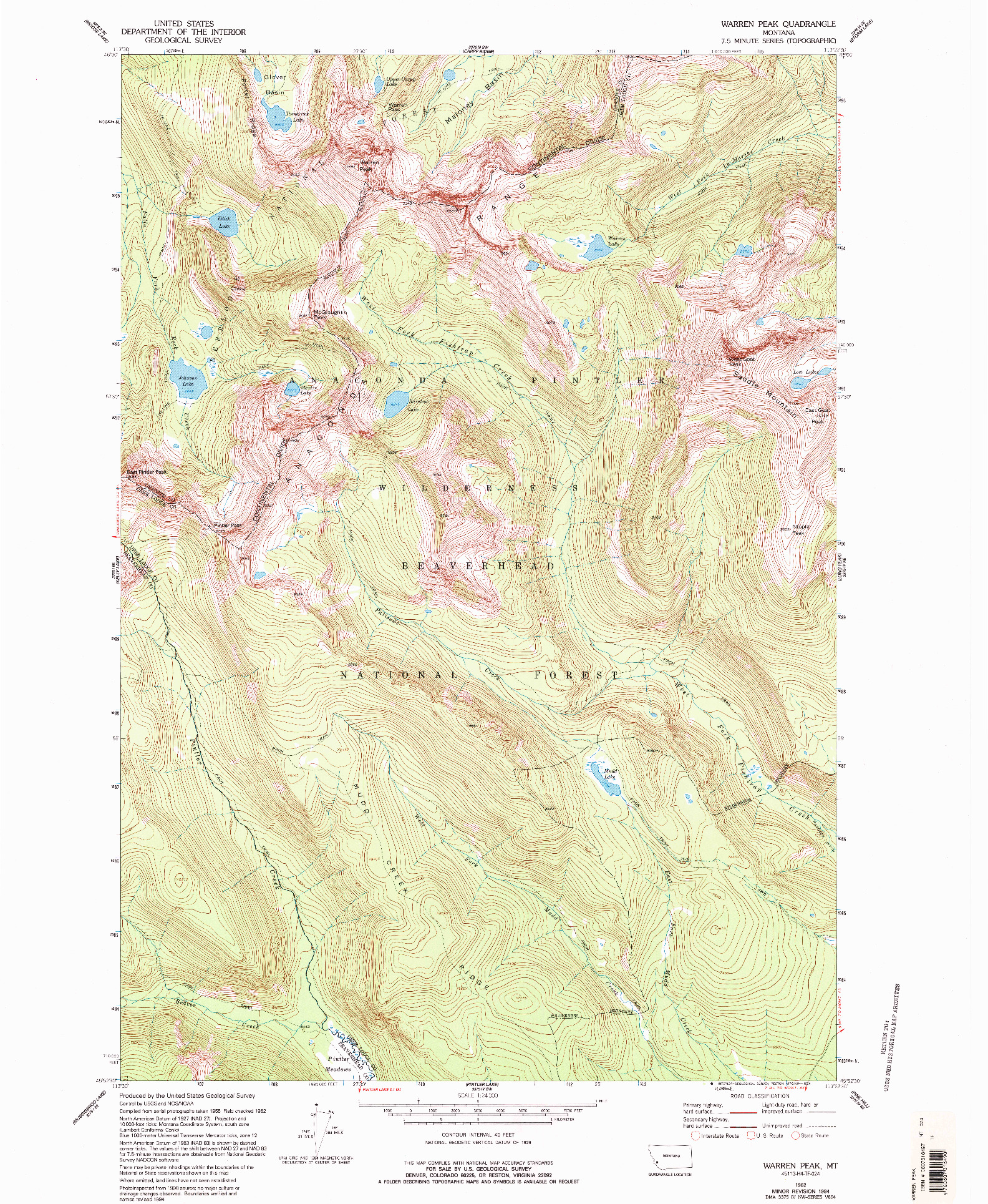 USGS 1:24000-SCALE QUADRANGLE FOR WARREN PEAK, MT 1962