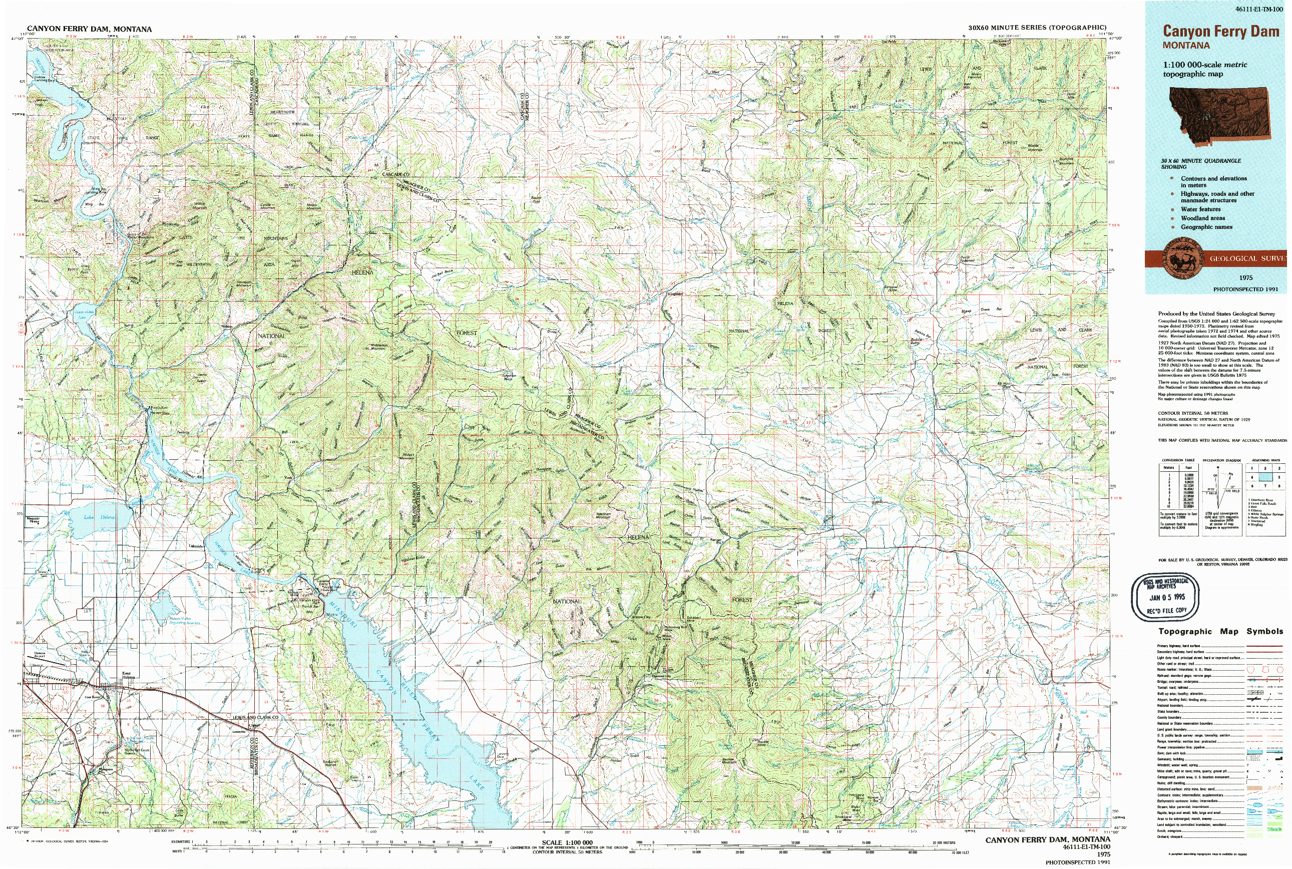 USGS 1:100000-SCALE QUADRANGLE FOR CANYON FERRY DAM, MT 1975