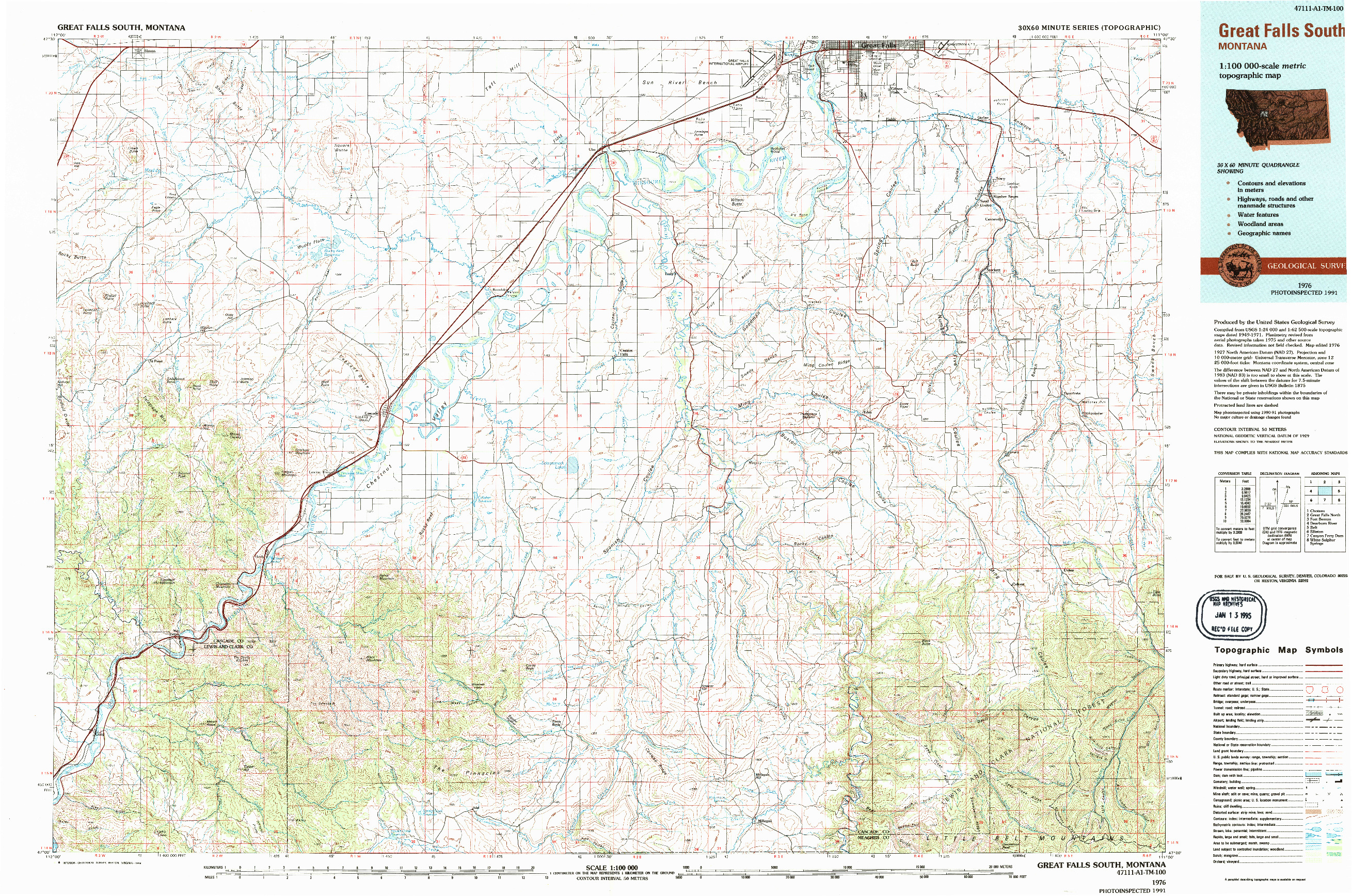USGS 1:100000-SCALE QUADRANGLE FOR GREAT FALLS SOUTH, MT 1976