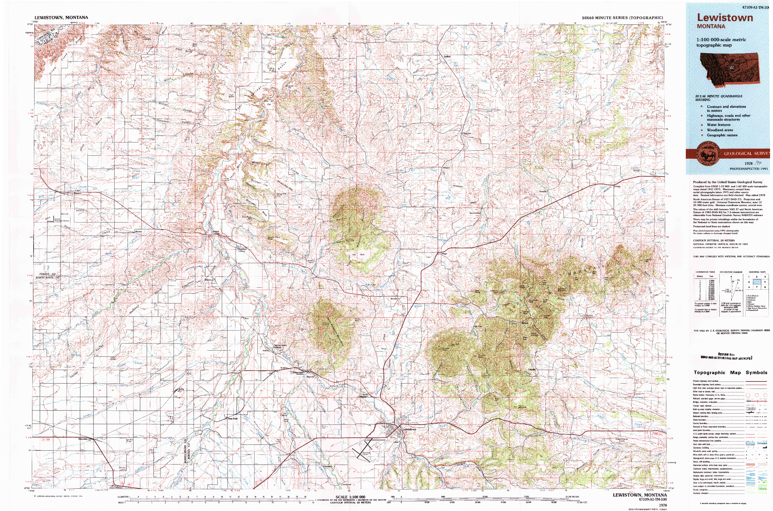 USGS 1:100000-SCALE QUADRANGLE FOR LEWISTOWN, MT 1978