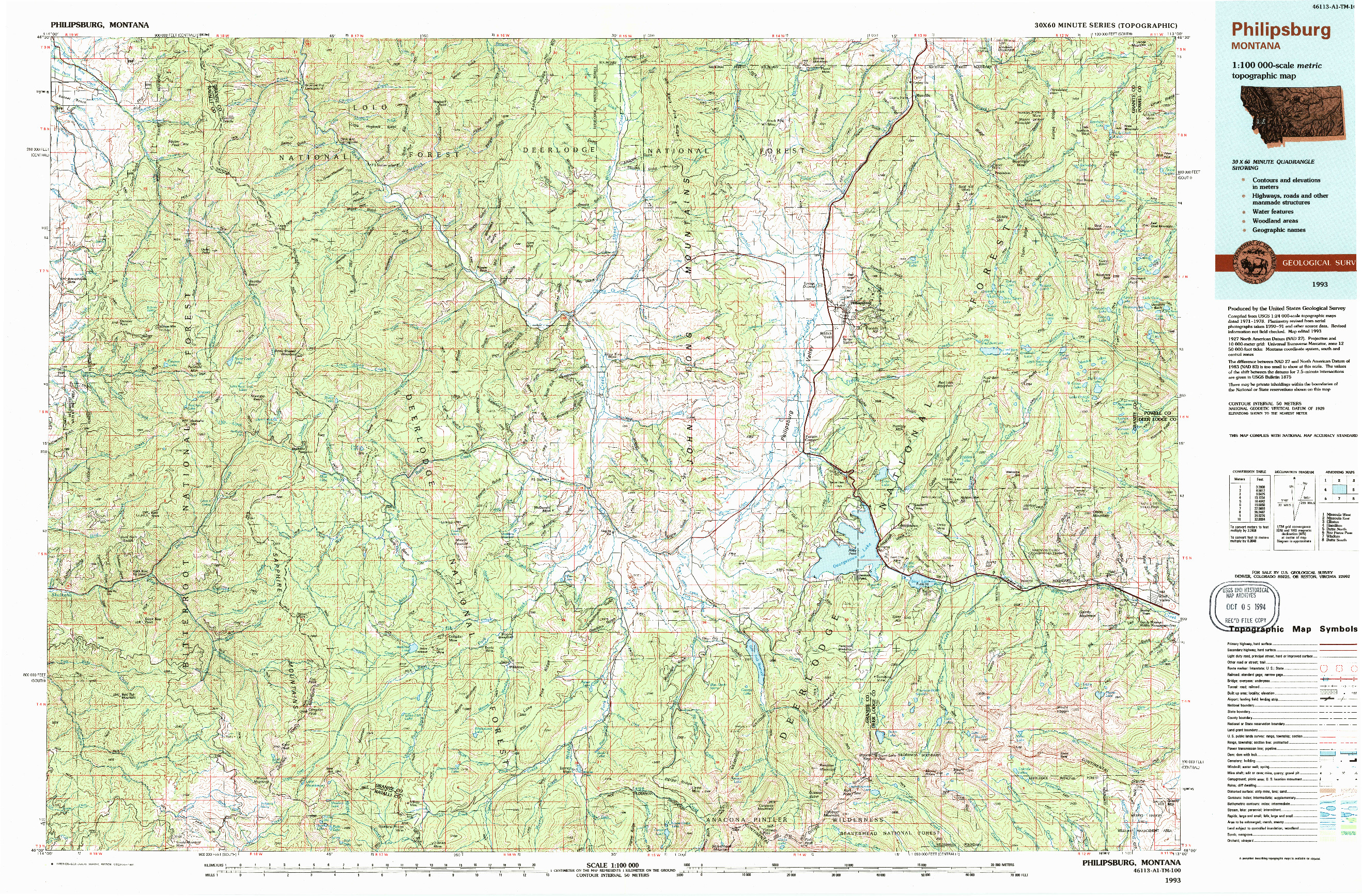 USGS 1:100000-SCALE QUADRANGLE FOR PHILIPSBURG, MT 1993