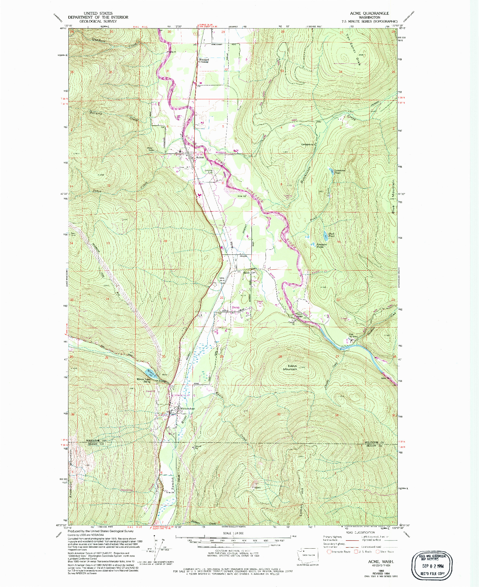 USGS 1:24000-SCALE QUADRANGLE FOR ACME, WA 1980