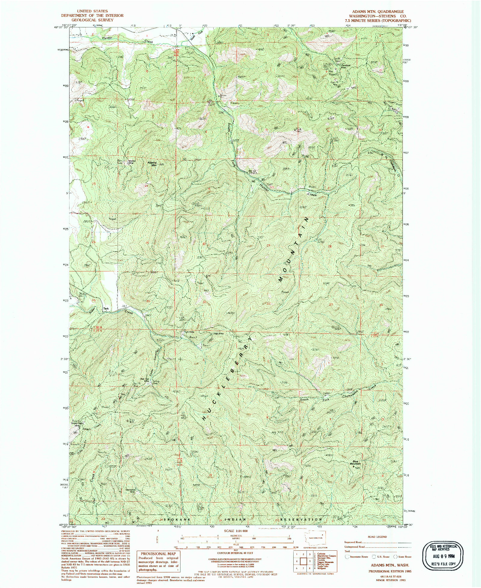 USGS 1:24000-SCALE QUADRANGLE FOR ADAMS MTN, WA 1985