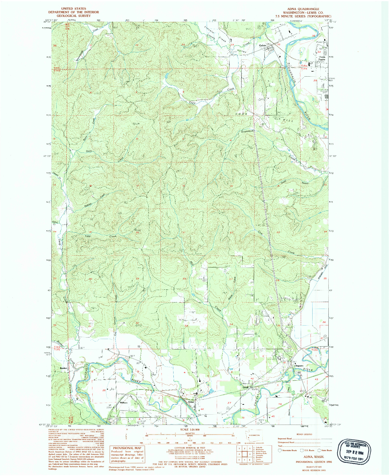 USGS 1:24000-SCALE QUADRANGLE FOR ADNA, WA 1986