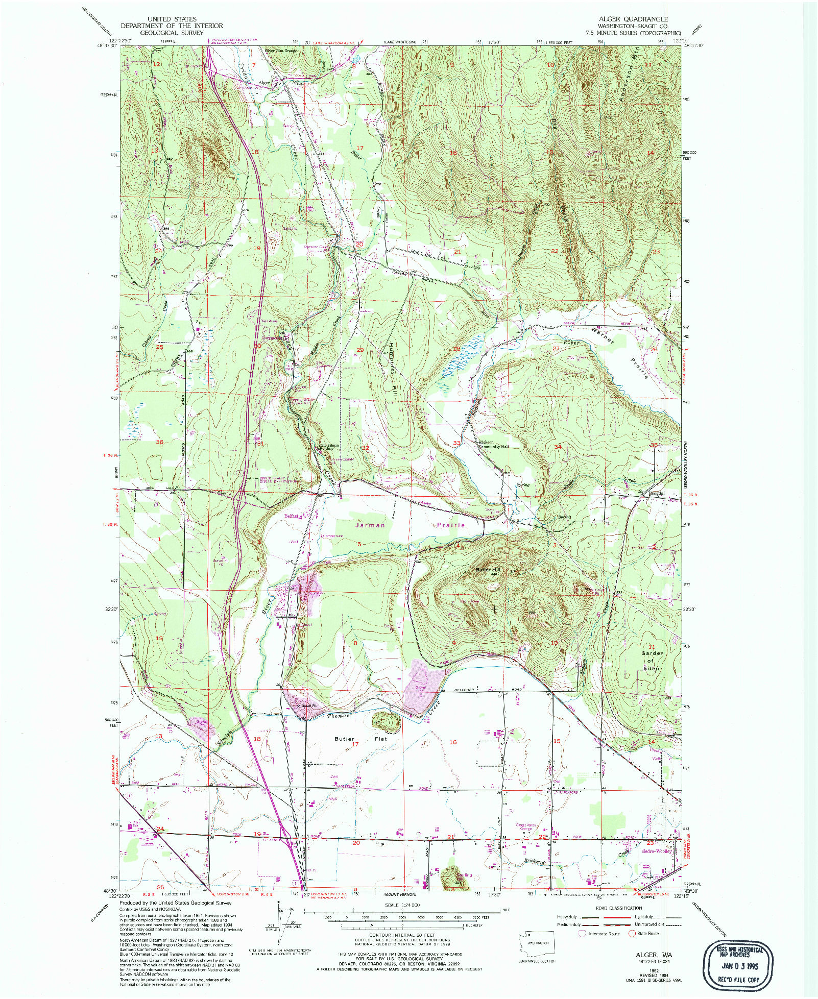 USGS 1:24000-SCALE QUADRANGLE FOR ALGER, WA 1952