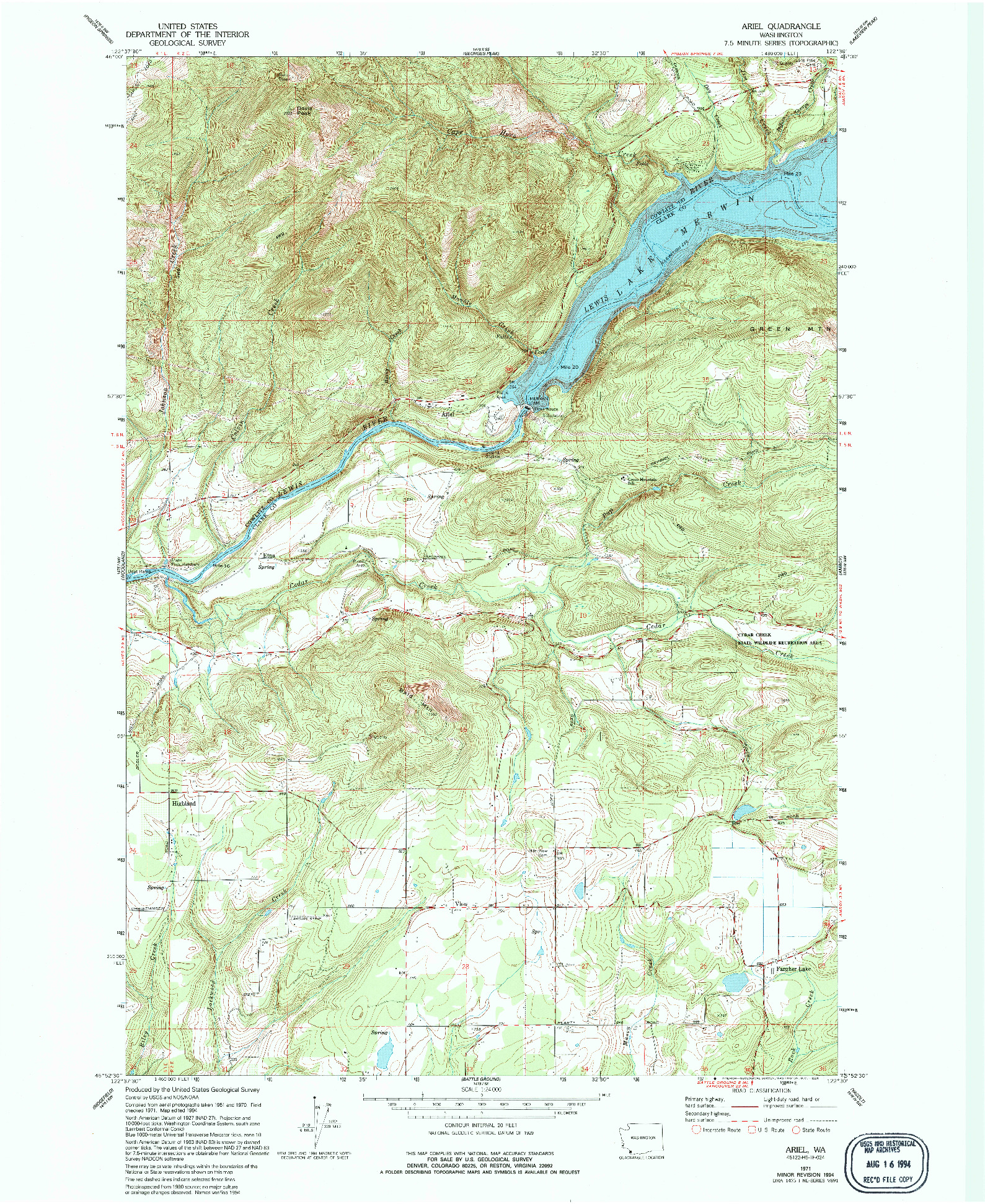 USGS 1:24000-SCALE QUADRANGLE FOR ARIEL, WA 1971