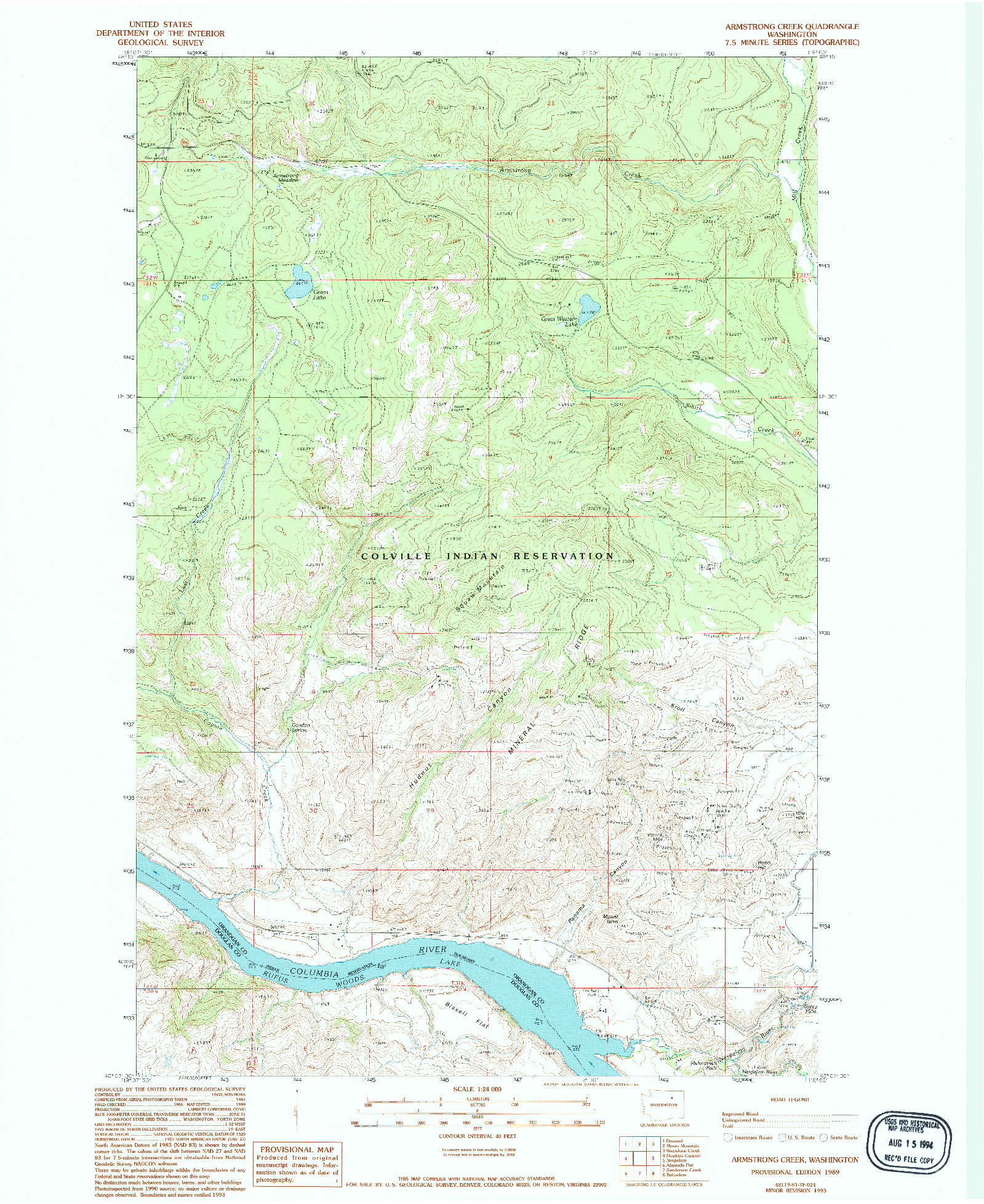 USGS 1:24000-SCALE QUADRANGLE FOR ARMSTRONG CREEK, WA 1989