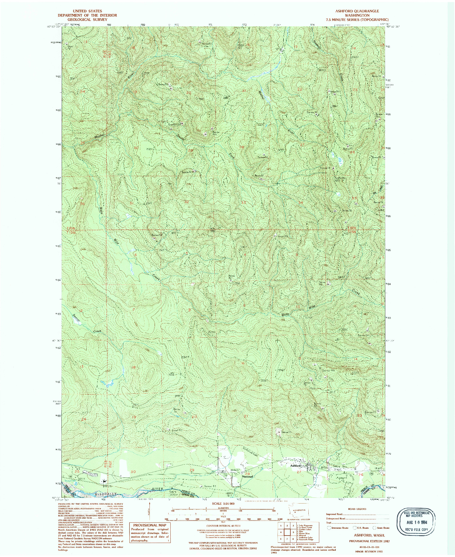 USGS 1:24000-SCALE QUADRANGLE FOR ASHFORD, WA 1987