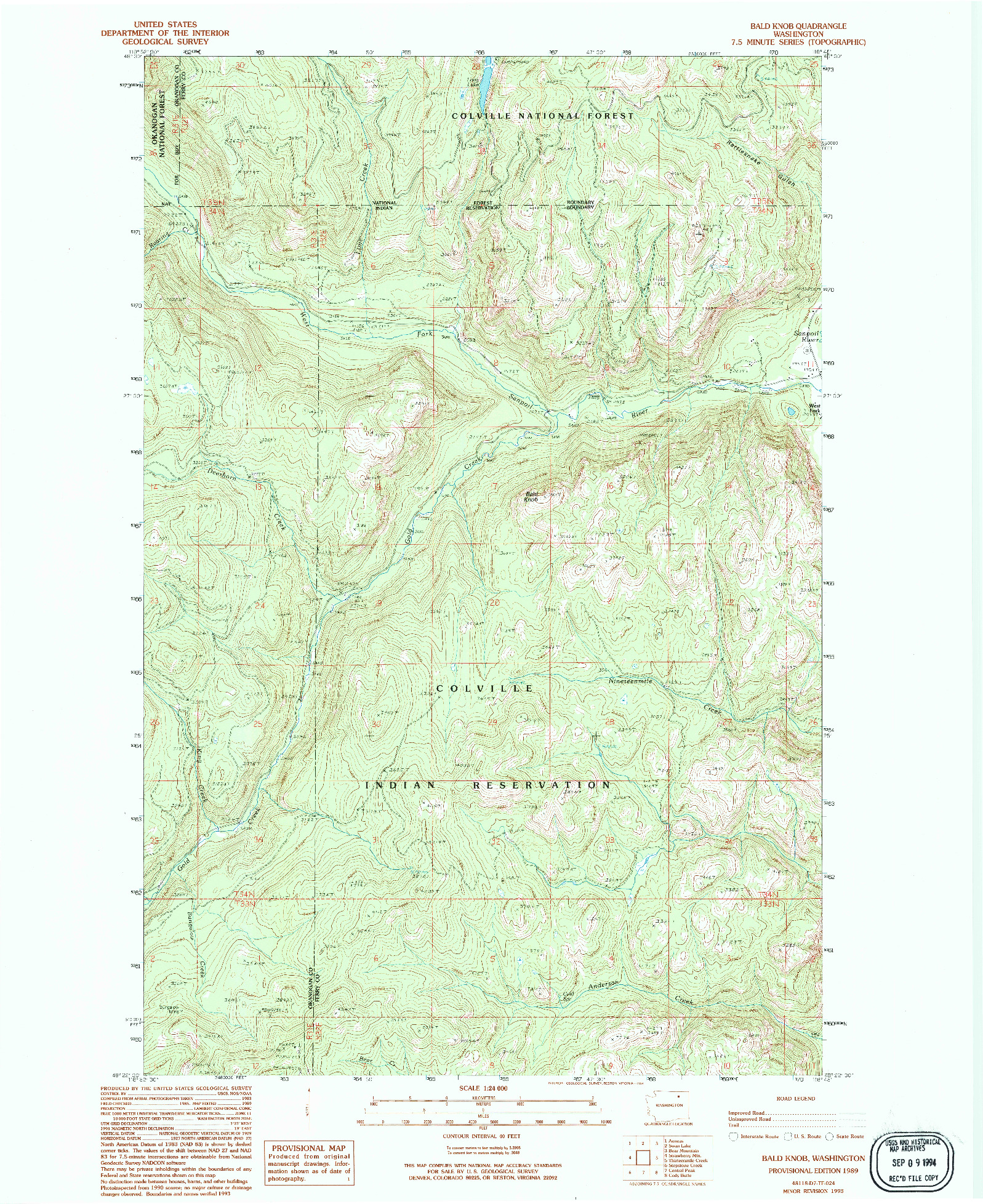 USGS 1:24000-SCALE QUADRANGLE FOR BALD KNOB, WA 1989