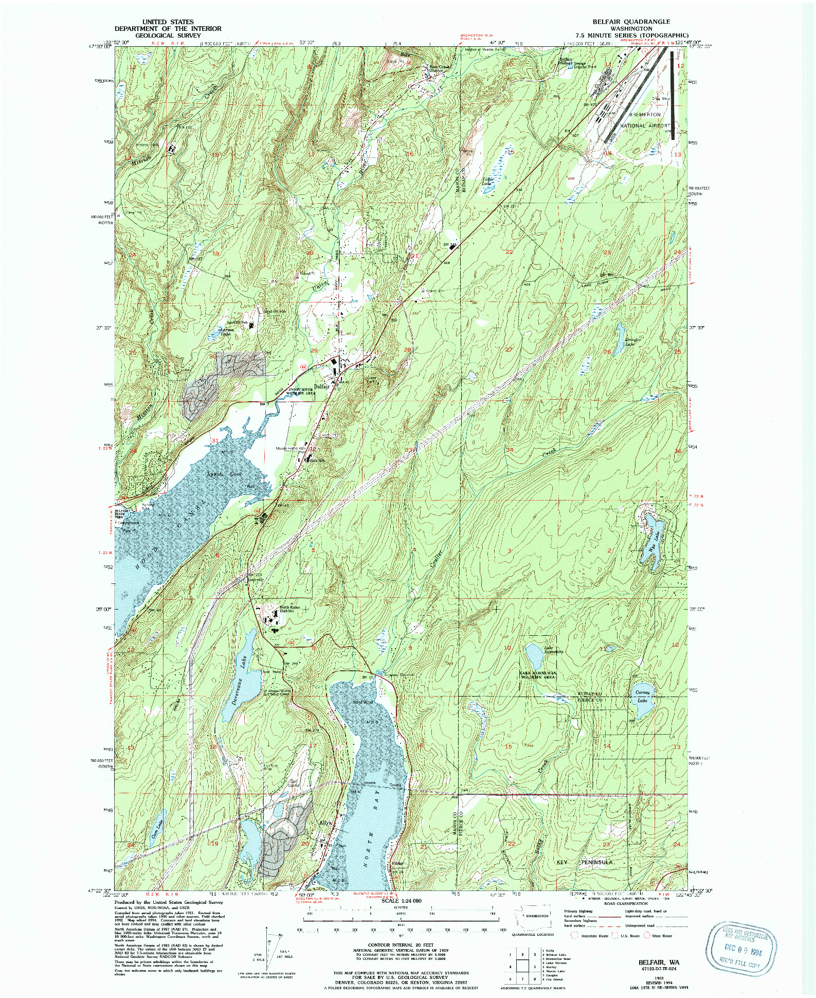 USGS 1:24000-SCALE QUADRANGLE FOR BELFAIR, WA 1953