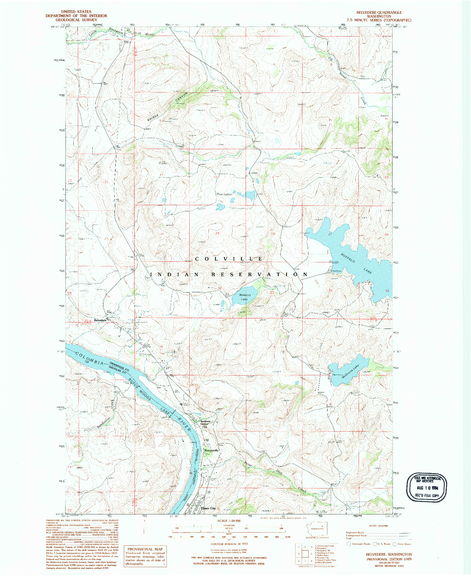 USGS 1:24000-SCALE QUADRANGLE FOR BELVEDERE, WA 1989