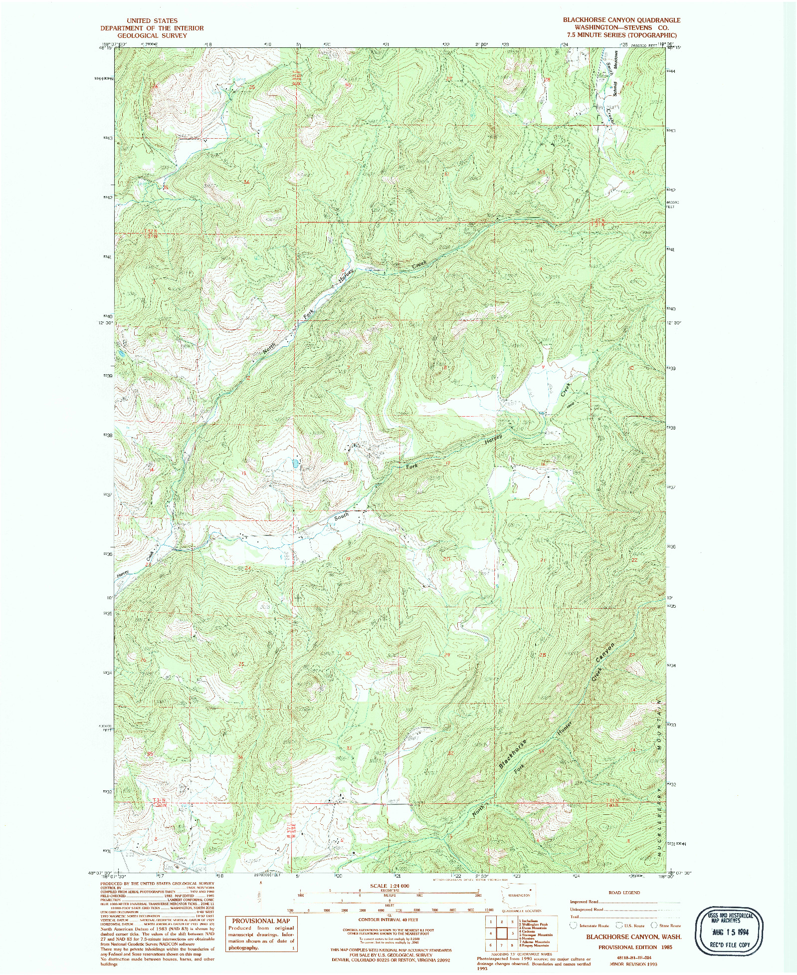 USGS 1:24000-SCALE QUADRANGLE FOR BLACKHORSE CANYON, WA 1985