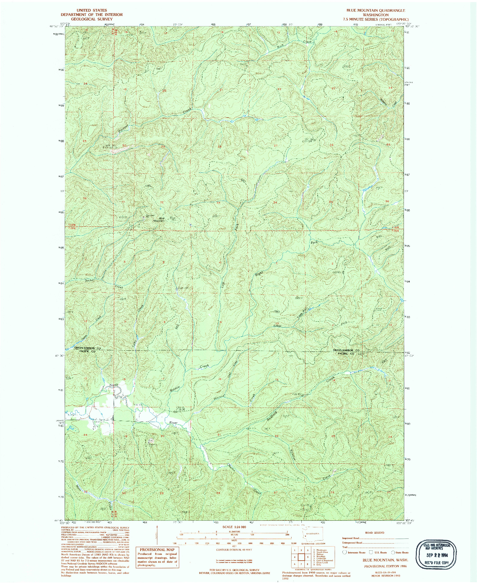 USGS 1:24000-SCALE QUADRANGLE FOR BLUE MOUNTAIN, WA 1986