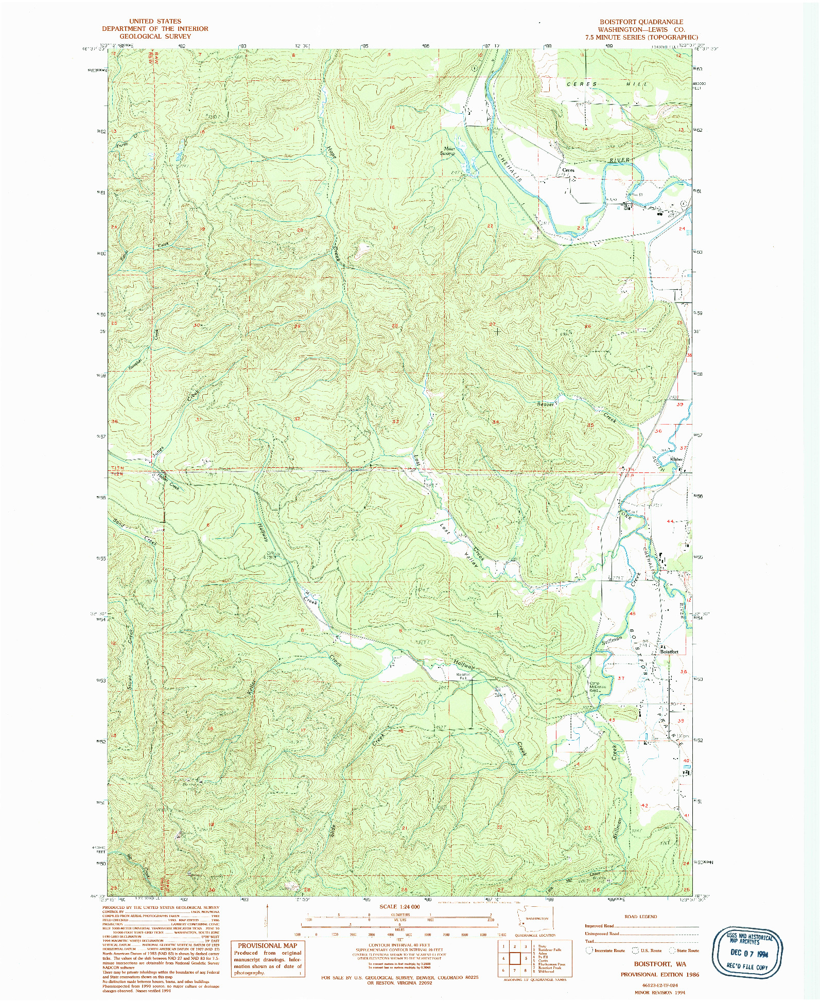 USGS 1:24000-SCALE QUADRANGLE FOR BOISTFORT, WA 1986