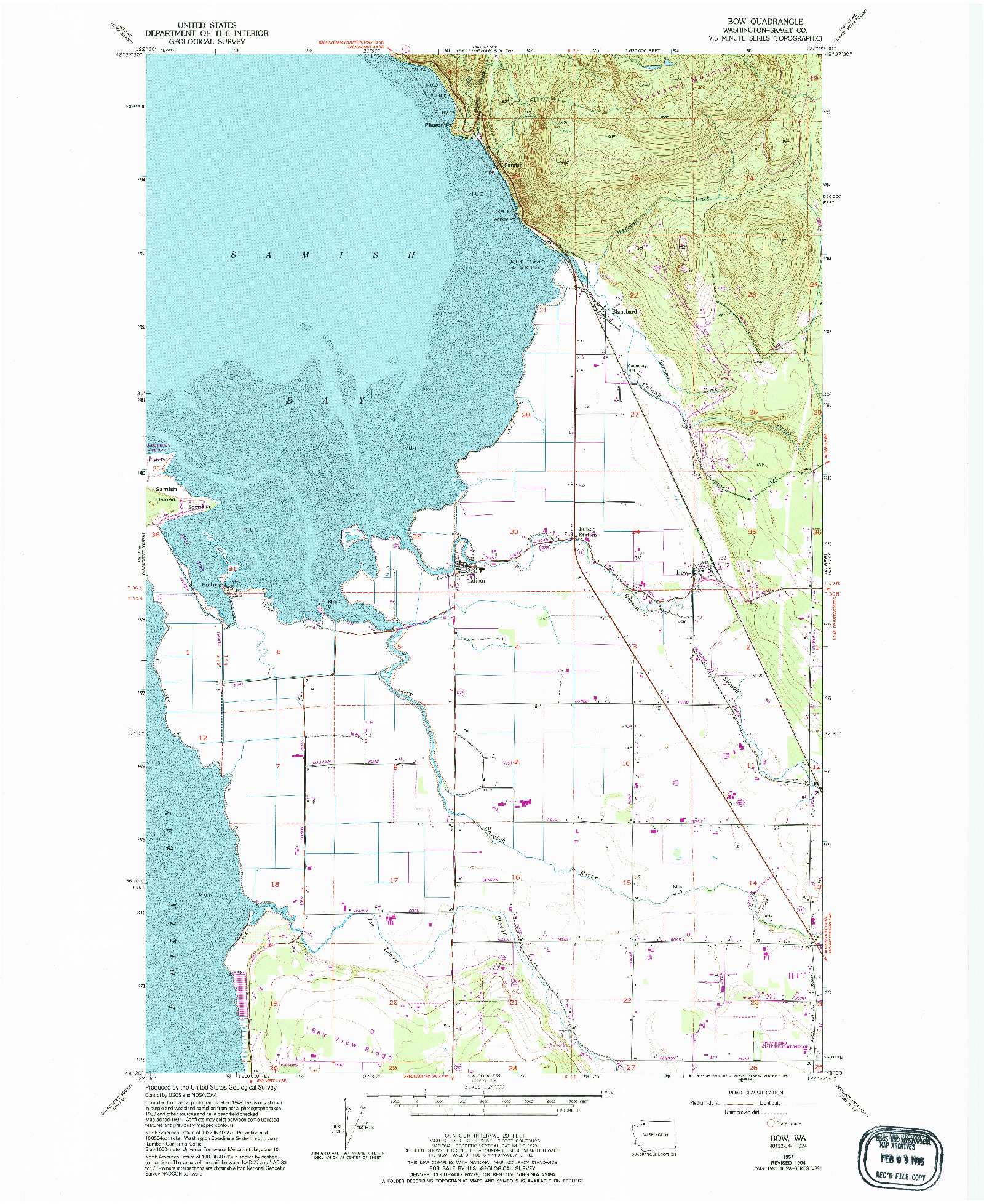 USGS 1:24000-SCALE QUADRANGLE FOR BOW, WA 1954