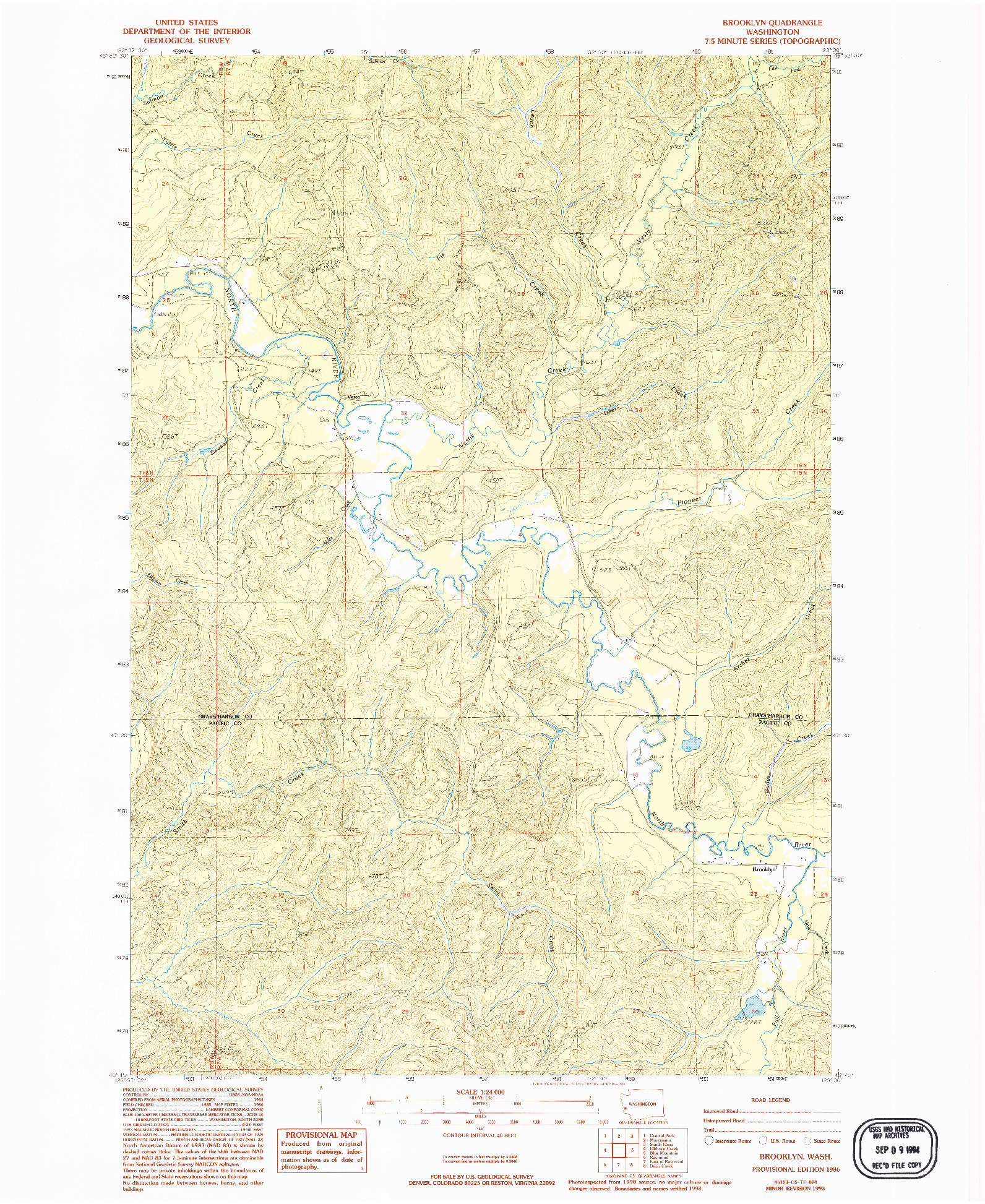 USGS 1:24000-SCALE QUADRANGLE FOR BROOKLYN, WA 1986