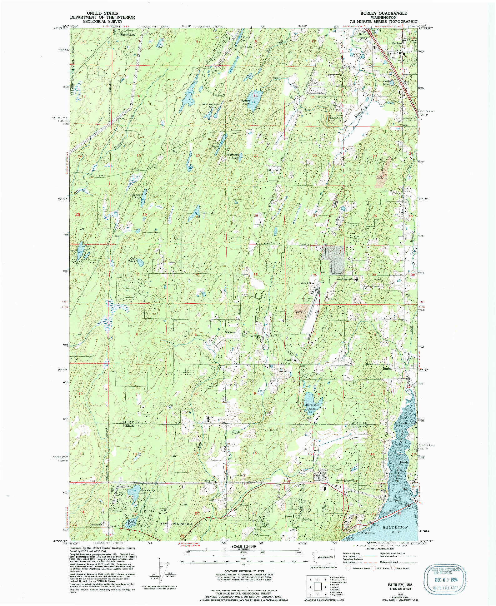 USGS 1:24000-SCALE QUADRANGLE FOR BURLEY, WA 1953