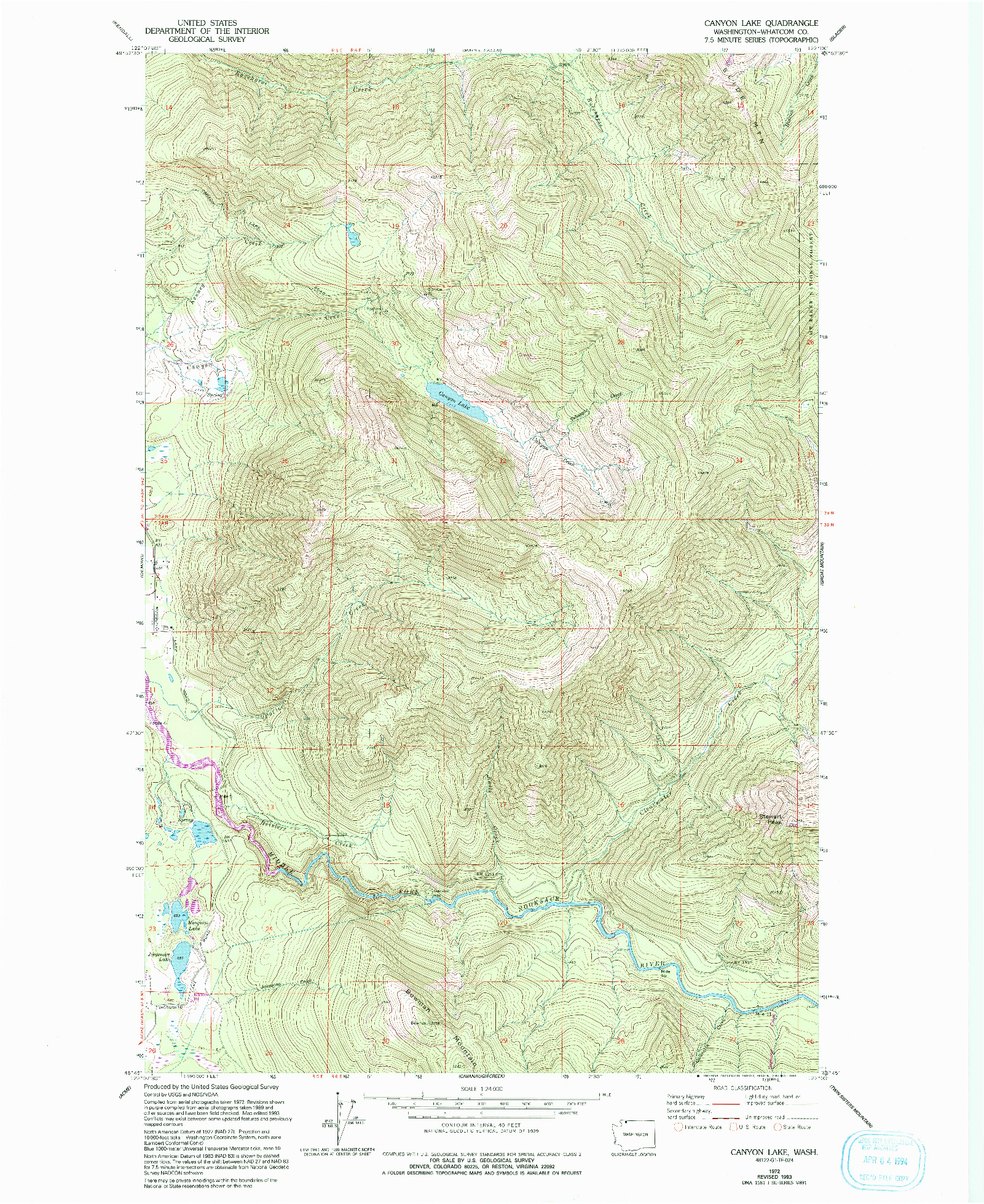 USGS 1:24000-SCALE QUADRANGLE FOR CANYON LAKE, WA 1972