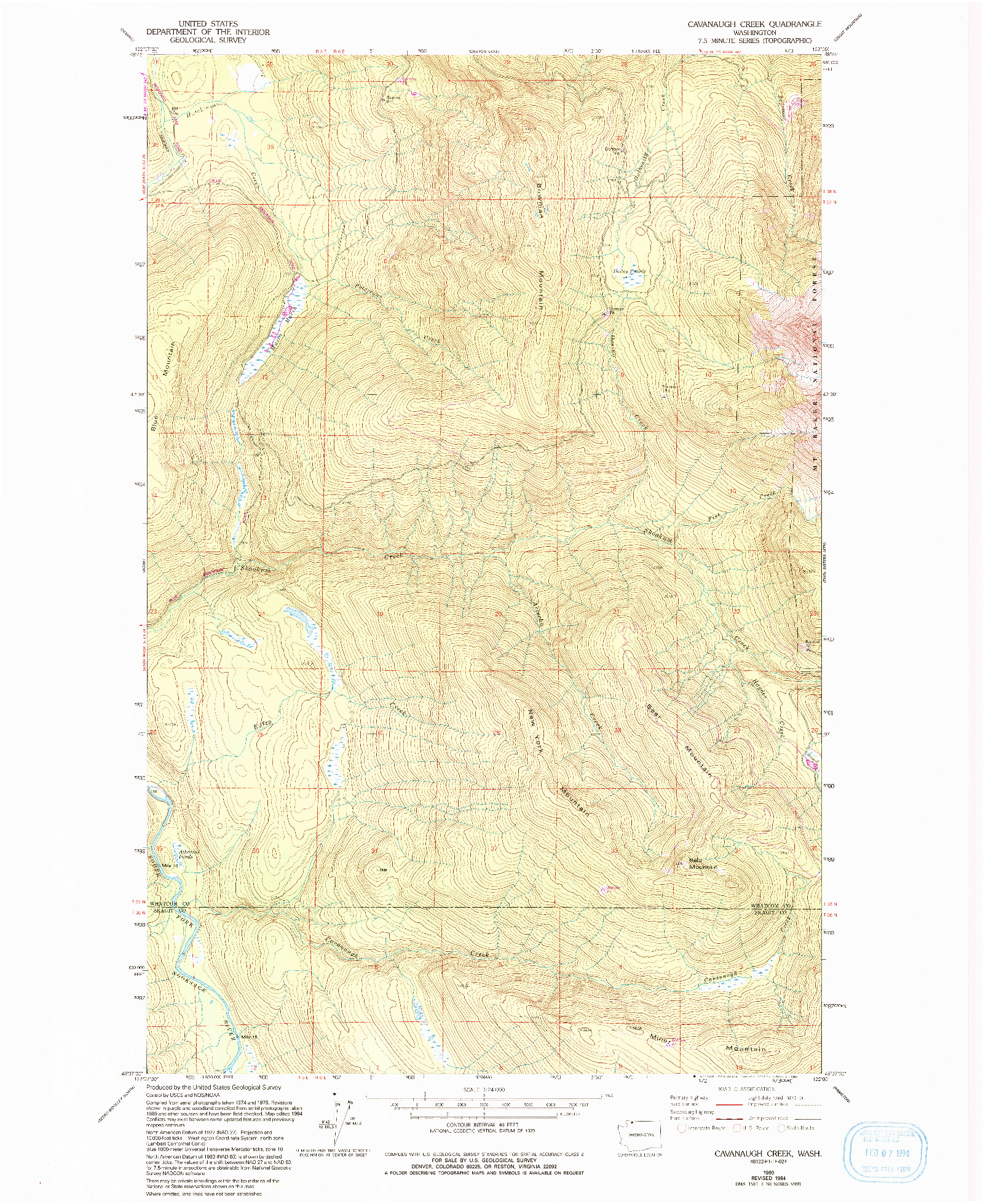 USGS 1:24000-SCALE QUADRANGLE FOR CAVANAUGH CREEK, WA 1980