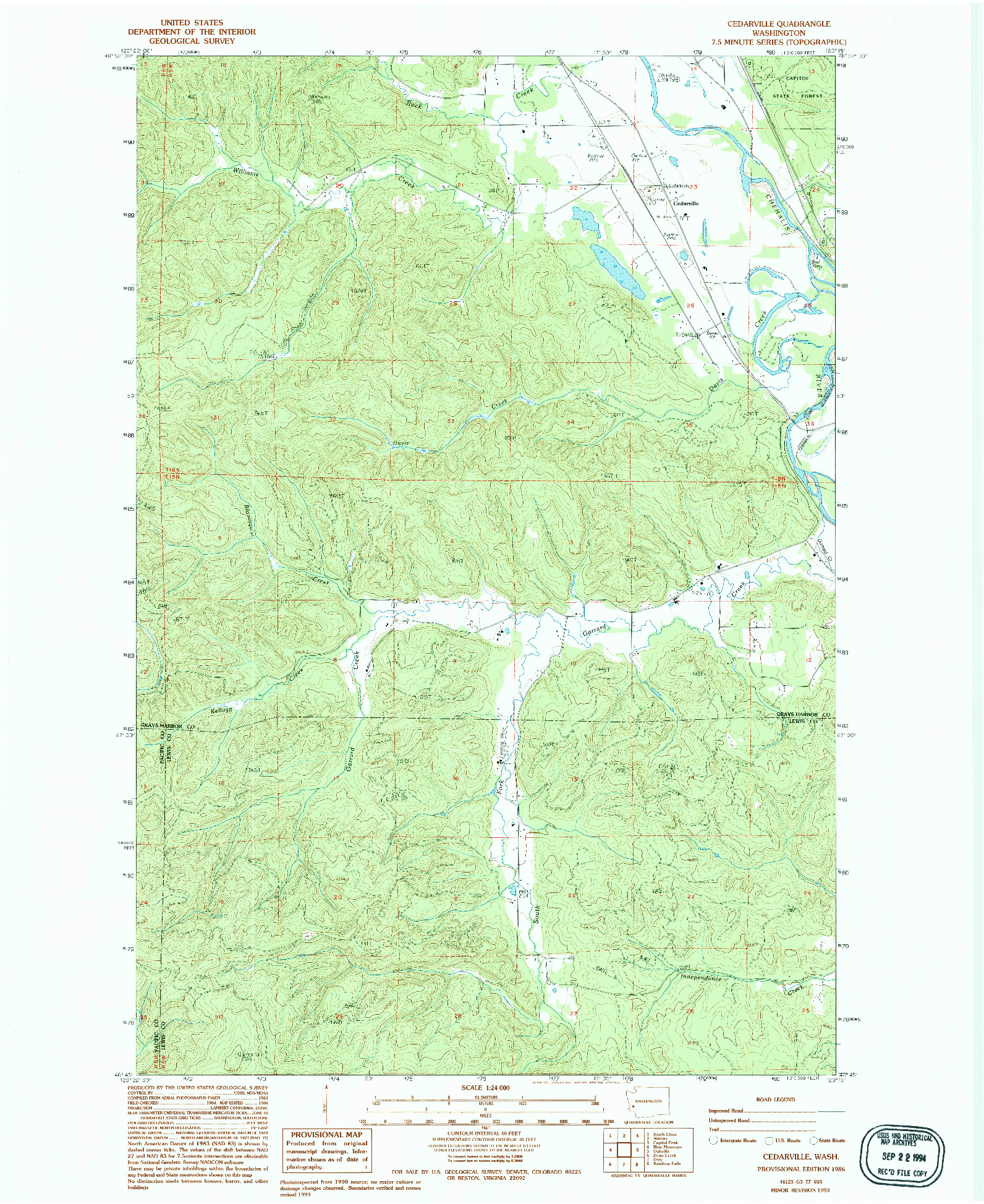 USGS 1:24000-SCALE QUADRANGLE FOR CEDARVILLE, WA 1986