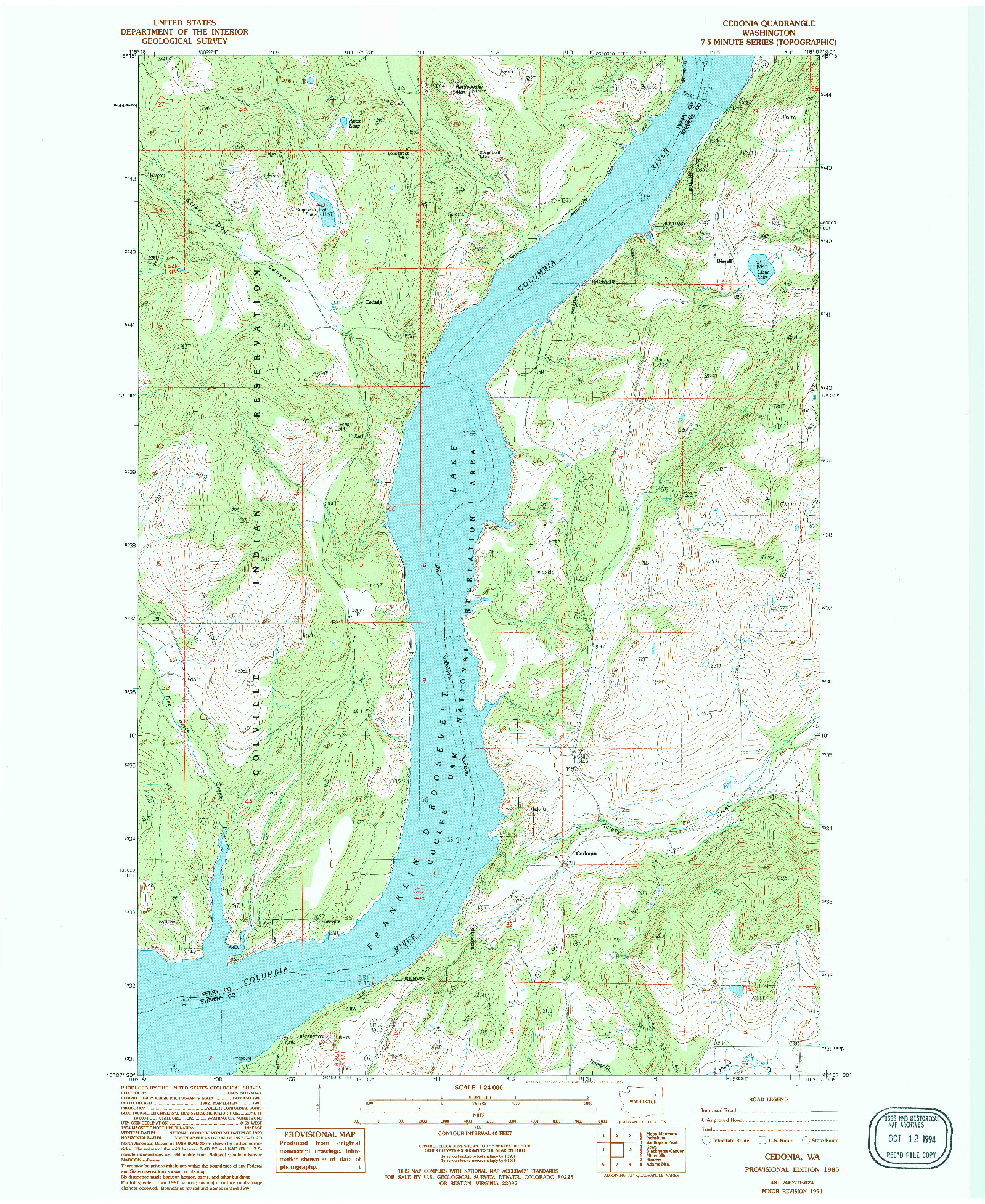 USGS 1:24000-SCALE QUADRANGLE FOR CEDONIA, WA 1985