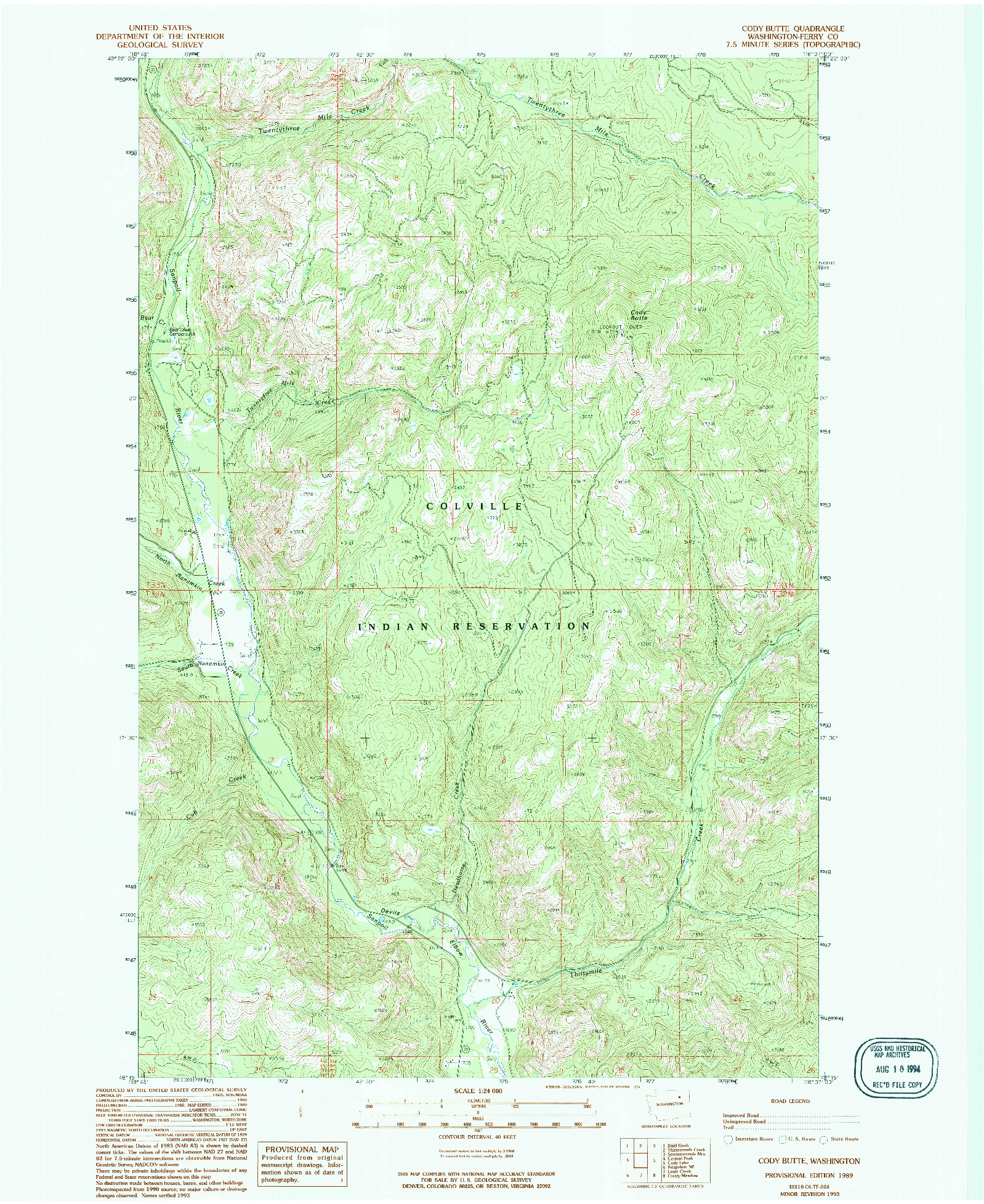 USGS 1:24000-SCALE QUADRANGLE FOR CODY BUTTE, WA 1989