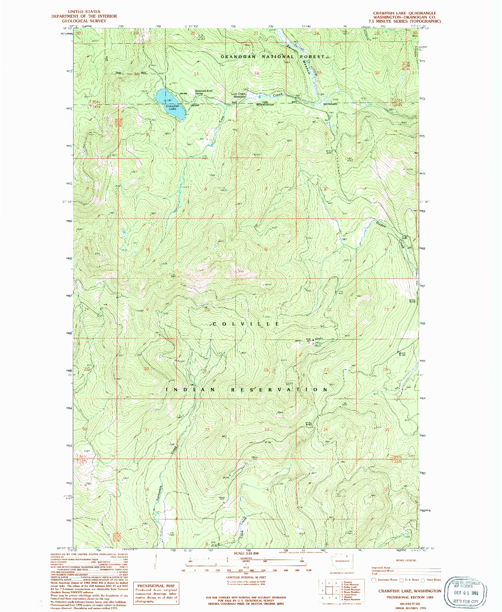 USGS 1:24000-SCALE QUADRANGLE FOR CRAWFISH LAKE, WA 1989