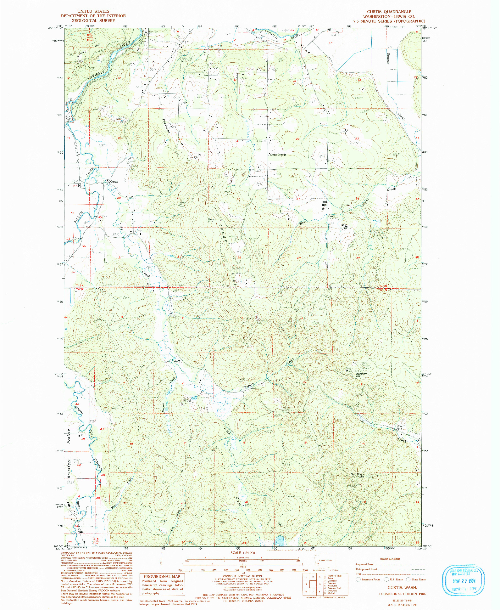 USGS 1:24000-SCALE QUADRANGLE FOR CURTIS, WA 1986