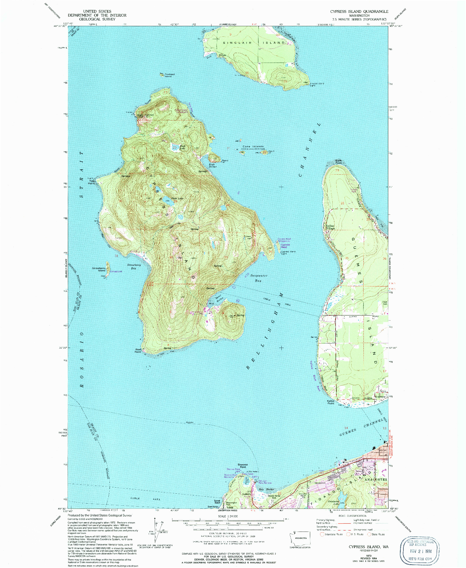 USGS 1:24000-SCALE QUADRANGLE FOR CYPRESS ISLAND, WA 1973