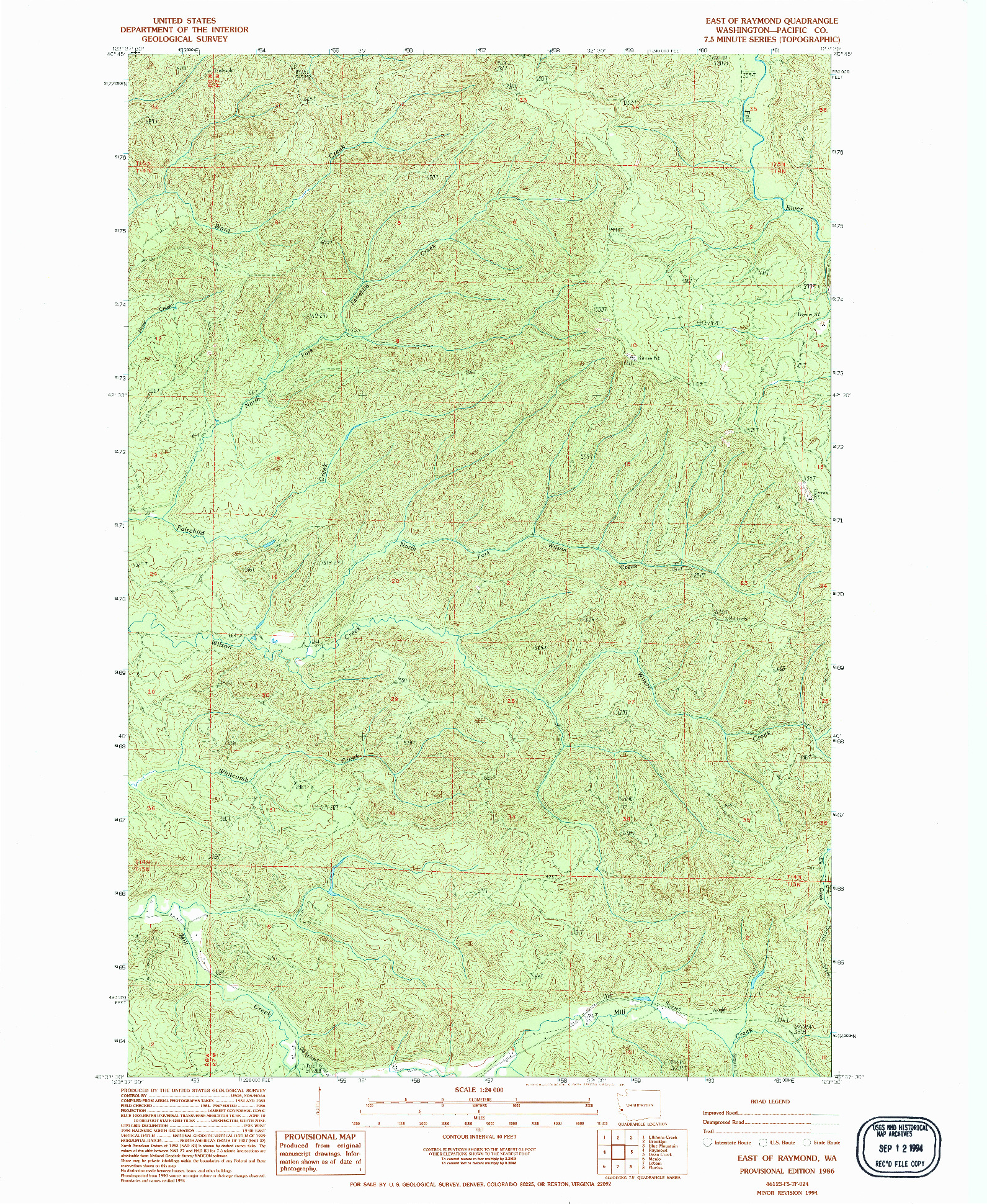 USGS 1:24000-SCALE QUADRANGLE FOR EAST OF RAYMOND, WA 1994