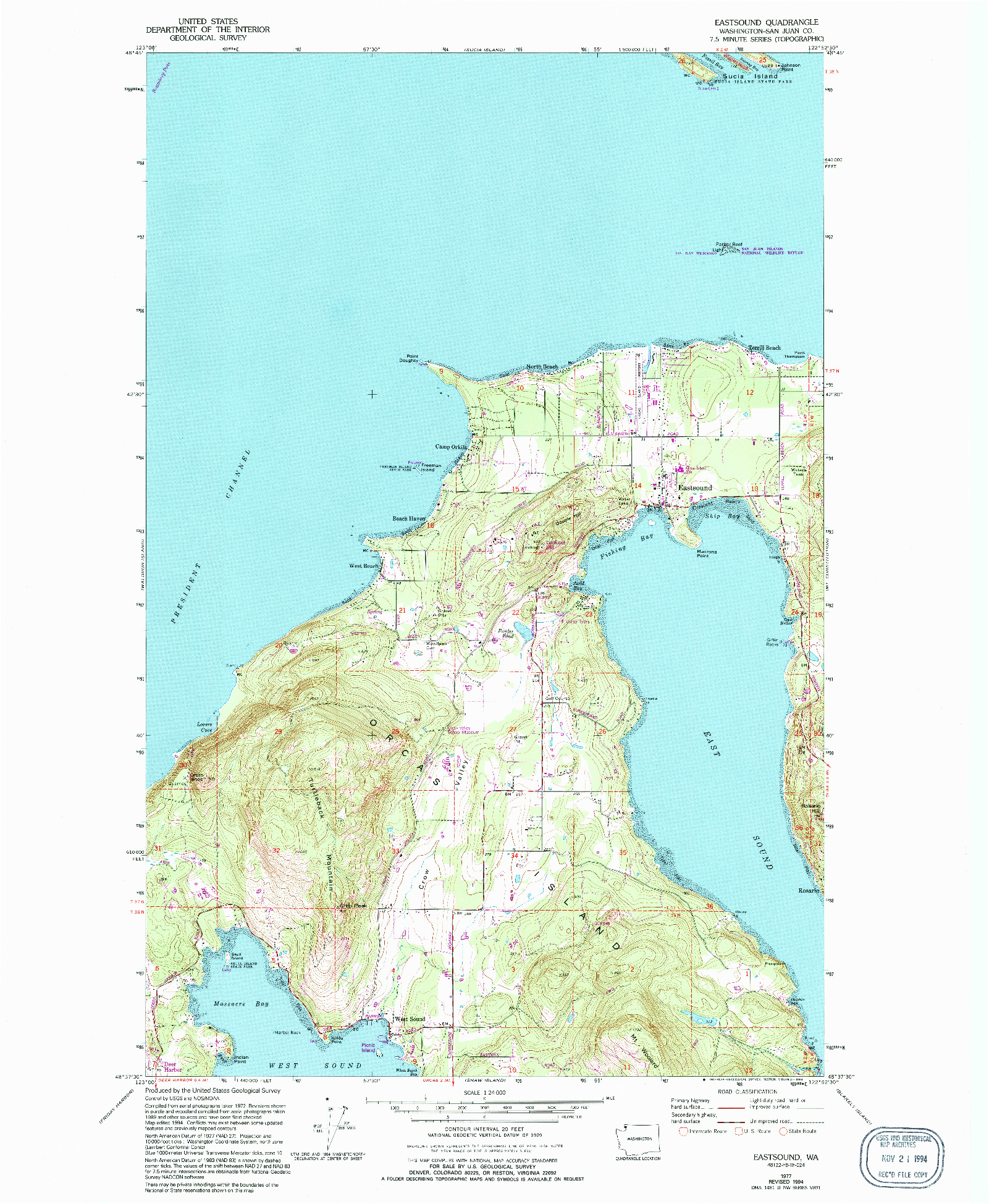 USGS 1:24000-SCALE QUADRANGLE FOR EASTSOUND, WA 1977