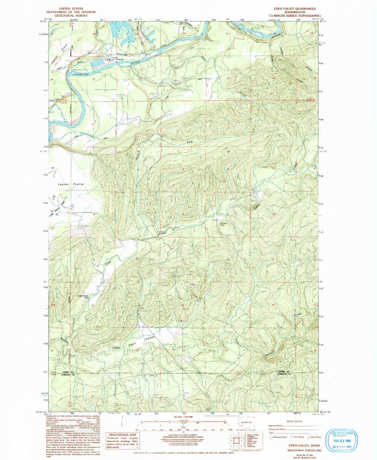 USGS 1:24000-SCALE QUADRANGLE FOR EDEN VALLEY, WA 1984