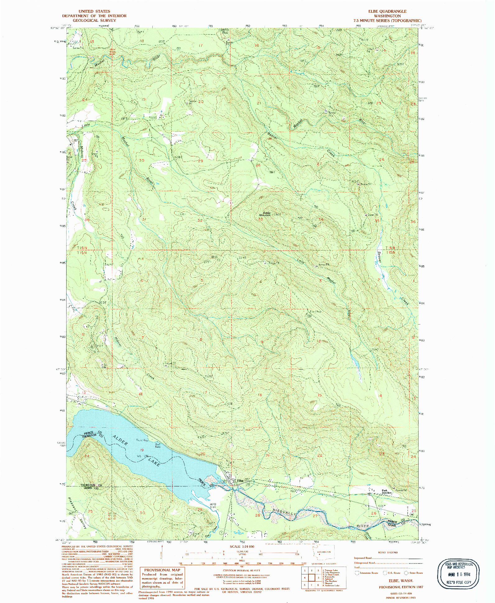 USGS 1:24000-SCALE QUADRANGLE FOR ELBE, WA 1987