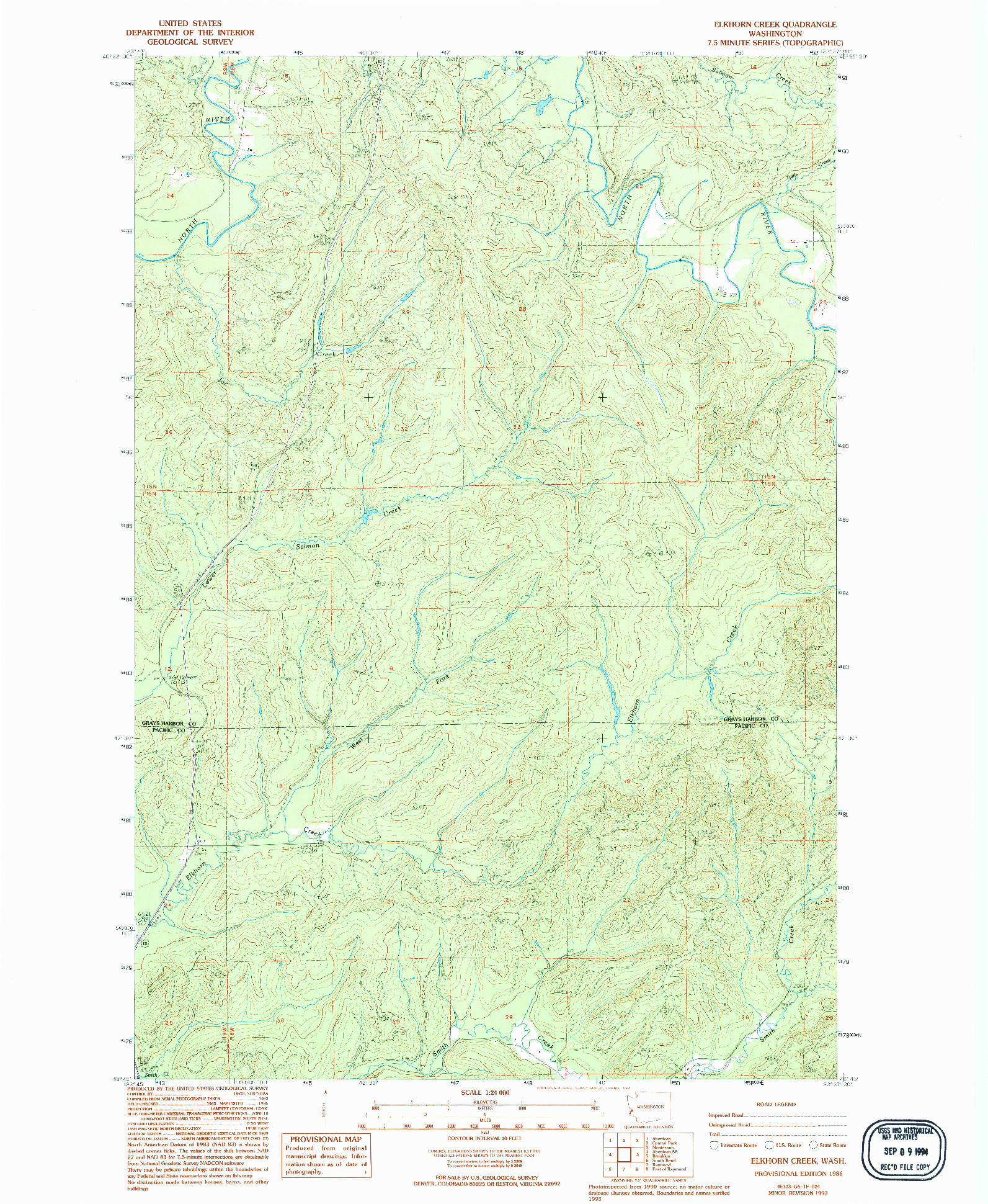 USGS 1:24000-SCALE QUADRANGLE FOR ELKHORN CREEK, WA 1986