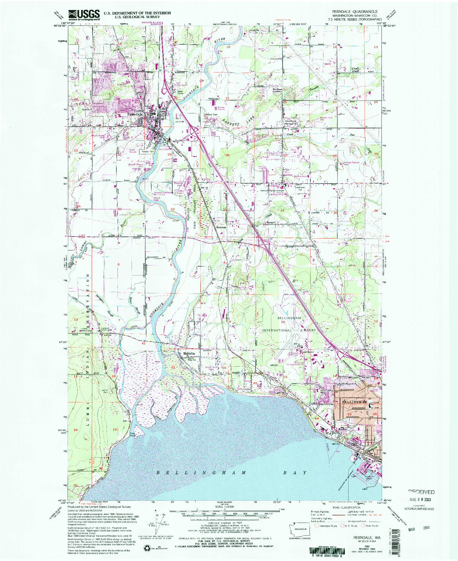 USGS 1:24000-SCALE QUADRANGLE FOR FERNDALE, WA 1952