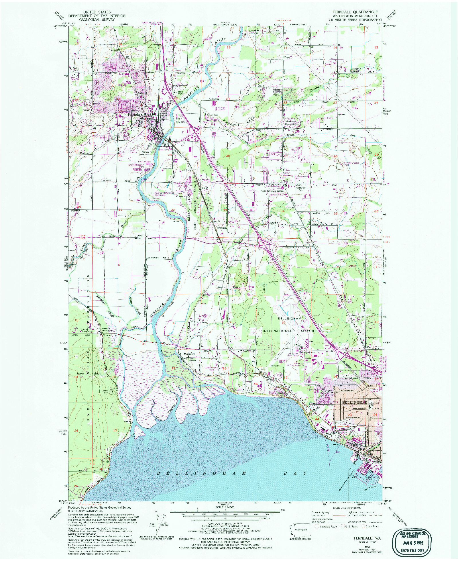 USGS 1:24000-SCALE QUADRANGLE FOR FERNDALE, WA 1952