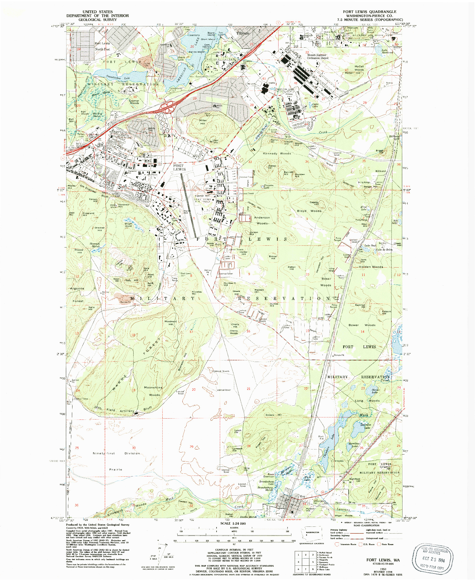 USGS 1:24000-SCALE QUADRANGLE FOR FORT LEWIS, WA 1959