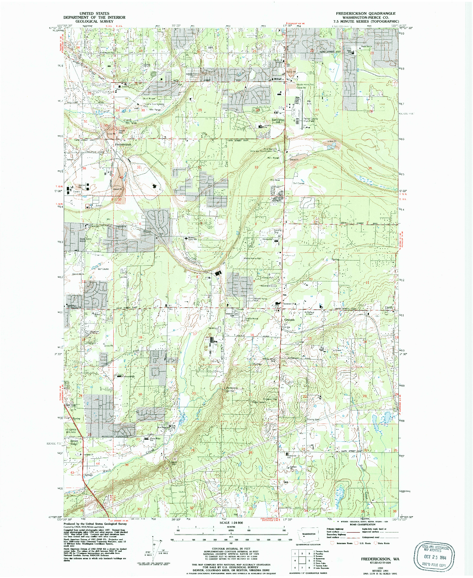 USGS 1:24000-SCALE QUADRANGLE FOR FREDERICKSON, WA 1959