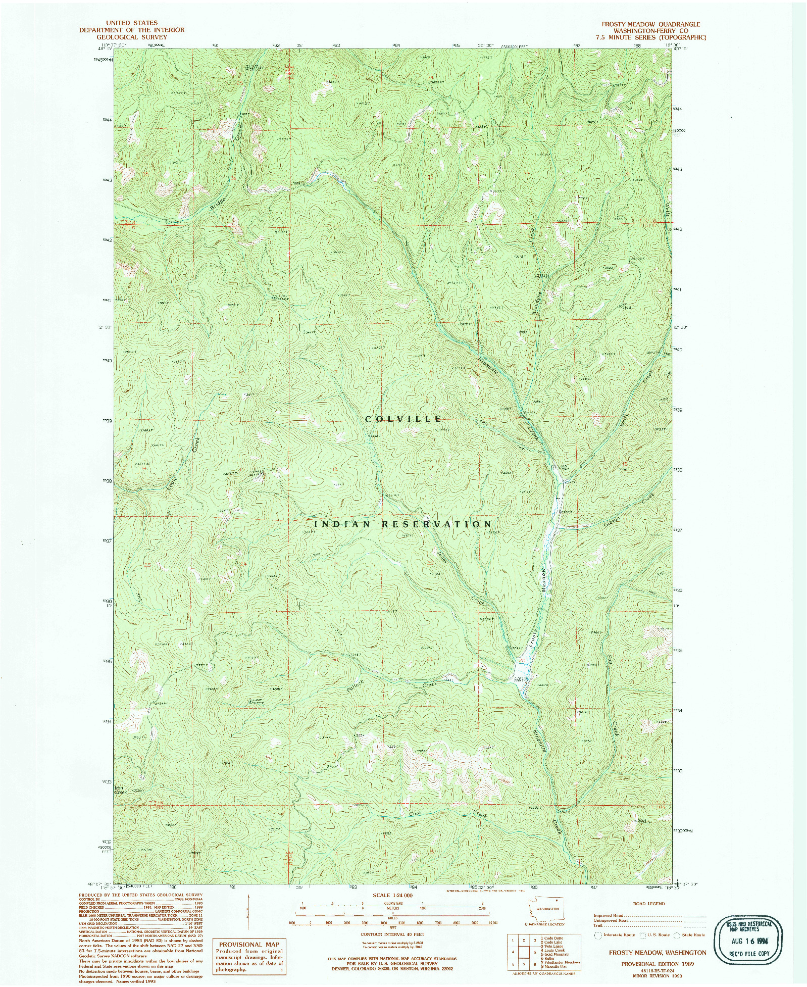 USGS 1:24000-SCALE QUADRANGLE FOR FROSTY MEADOW, WA 1989