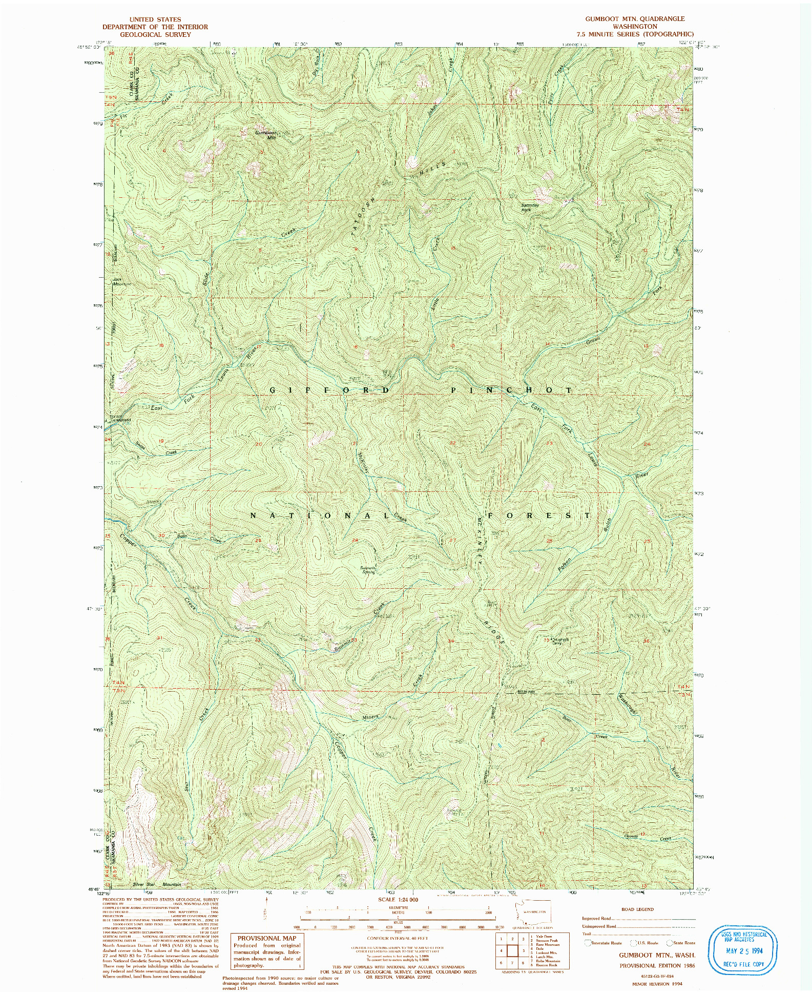 USGS 1:24000-SCALE QUADRANGLE FOR GUMBOOT MTN, WA 1986