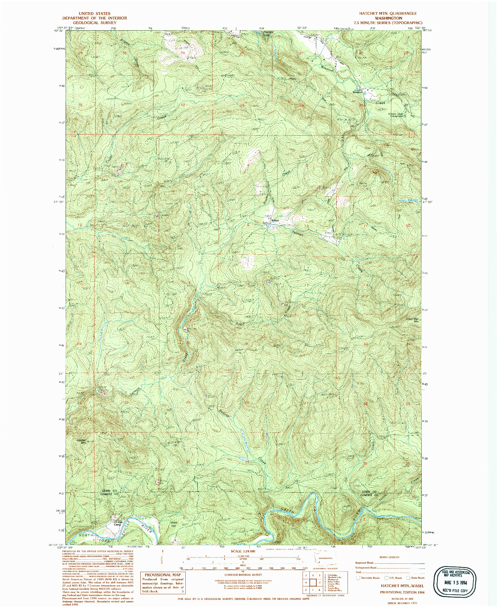 USGS 1:24000-SCALE QUADRANGLE FOR HATCHET MTN, WA 1984