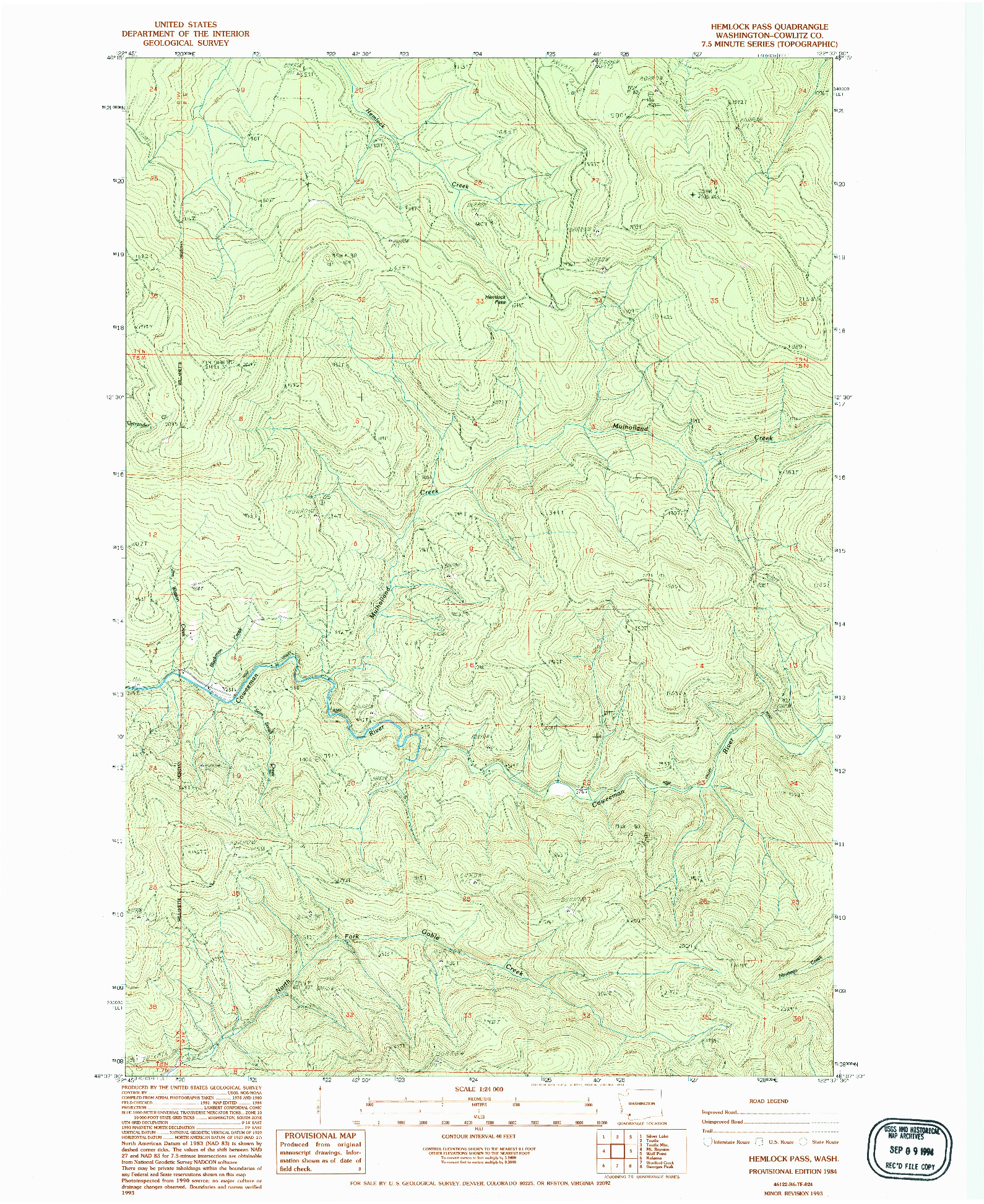 USGS 1:24000-SCALE QUADRANGLE FOR HEMLOCK PASS, WA 1984
